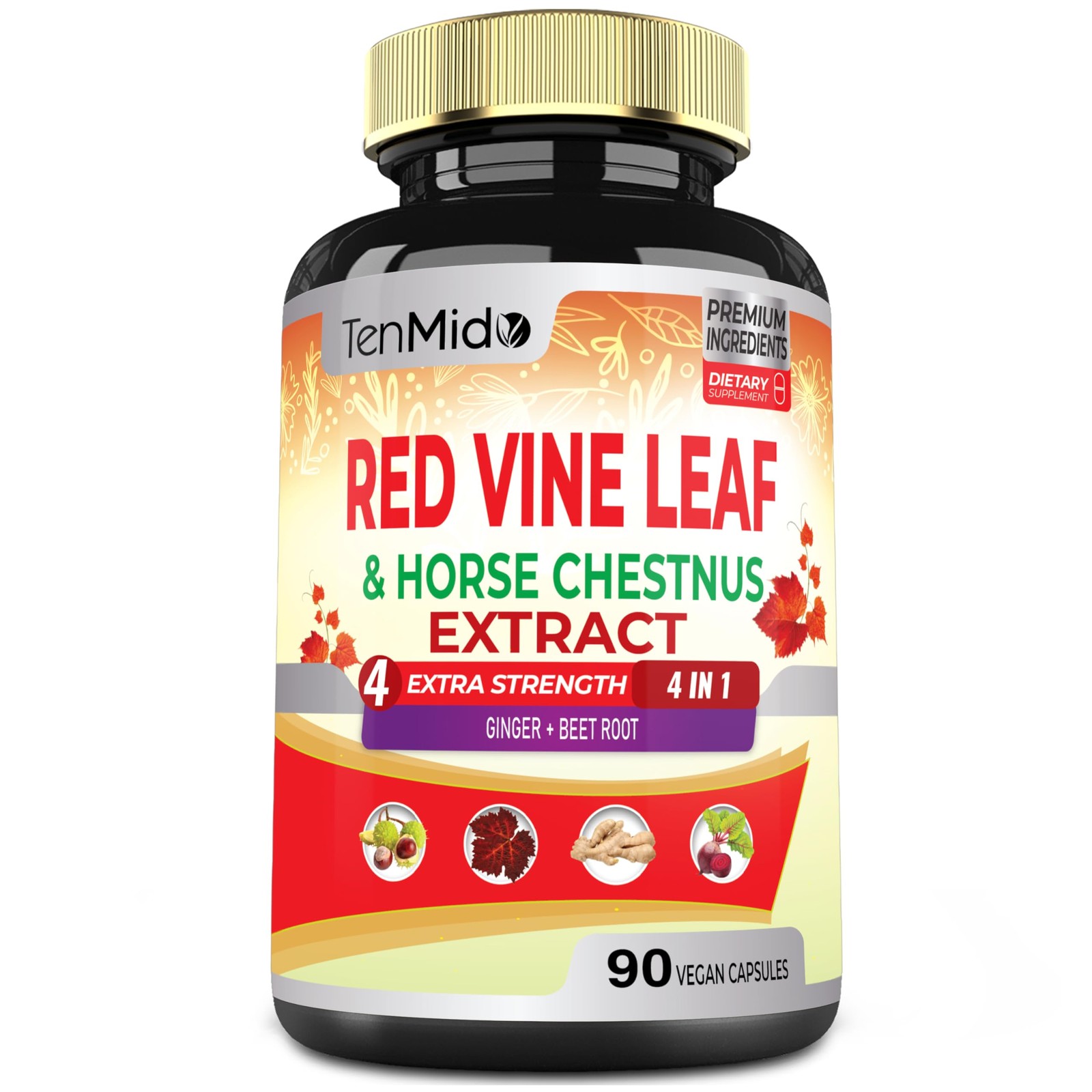 Tenmido Red Vine Leaf Extract Capsules - with Horse 120 Count (Pack of 1)
