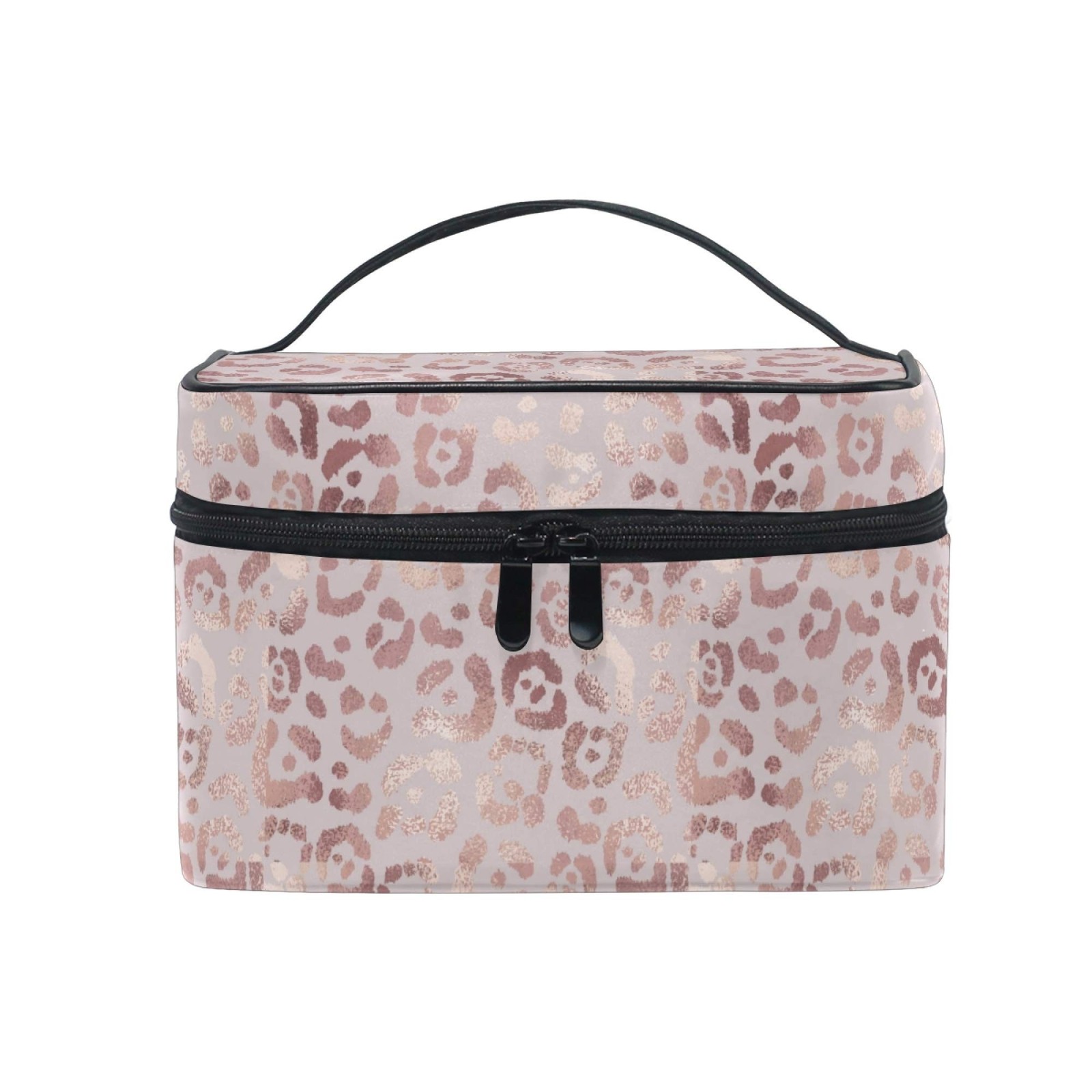 Makeup Bag, Rose Gold Leopard Travel Makeup Organizer Bag Cosmetic Cases Toil...
