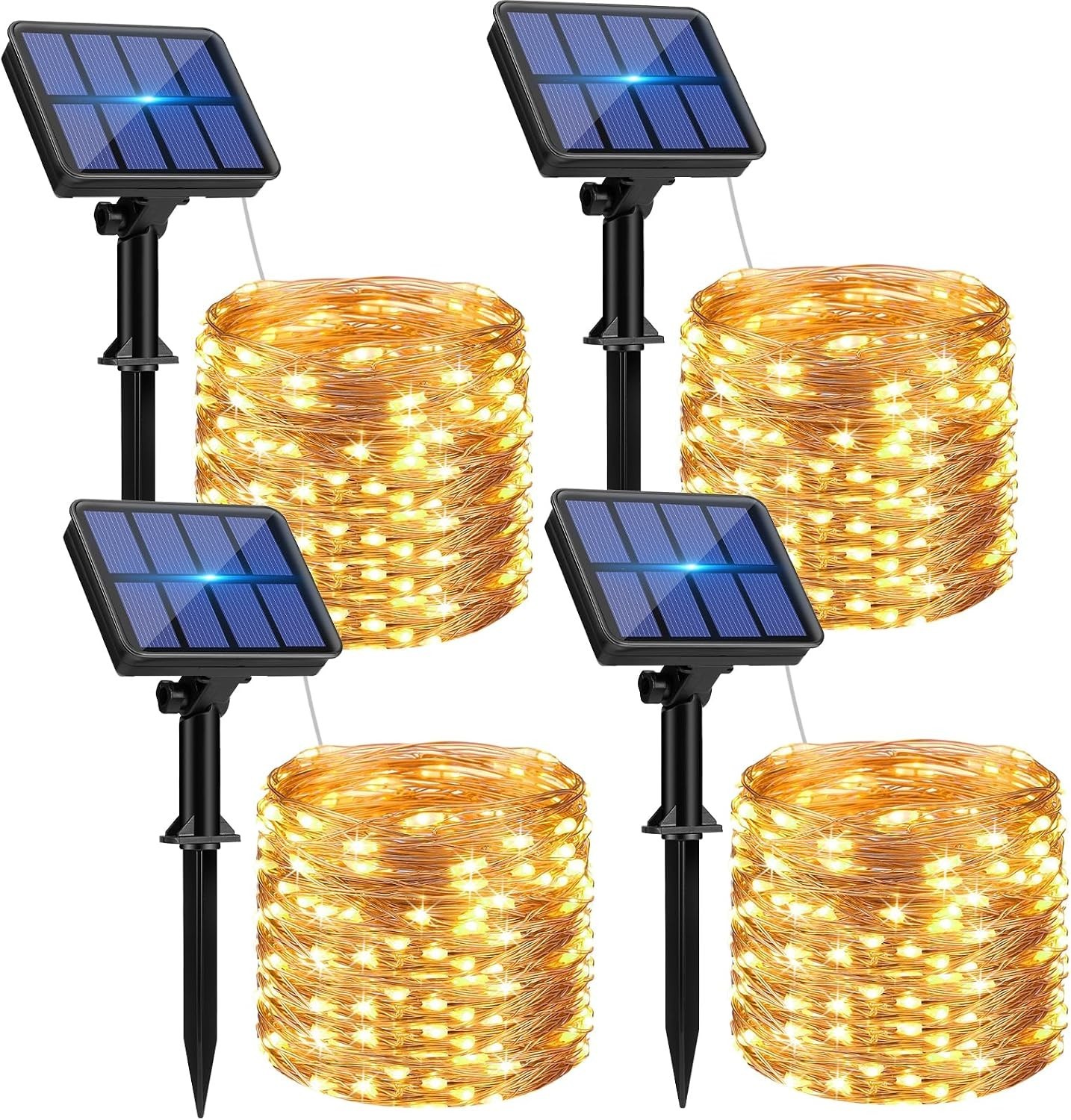4 Pack Solar String Lights 132FT 320 LED Outdoor Fairy Lights Warm White