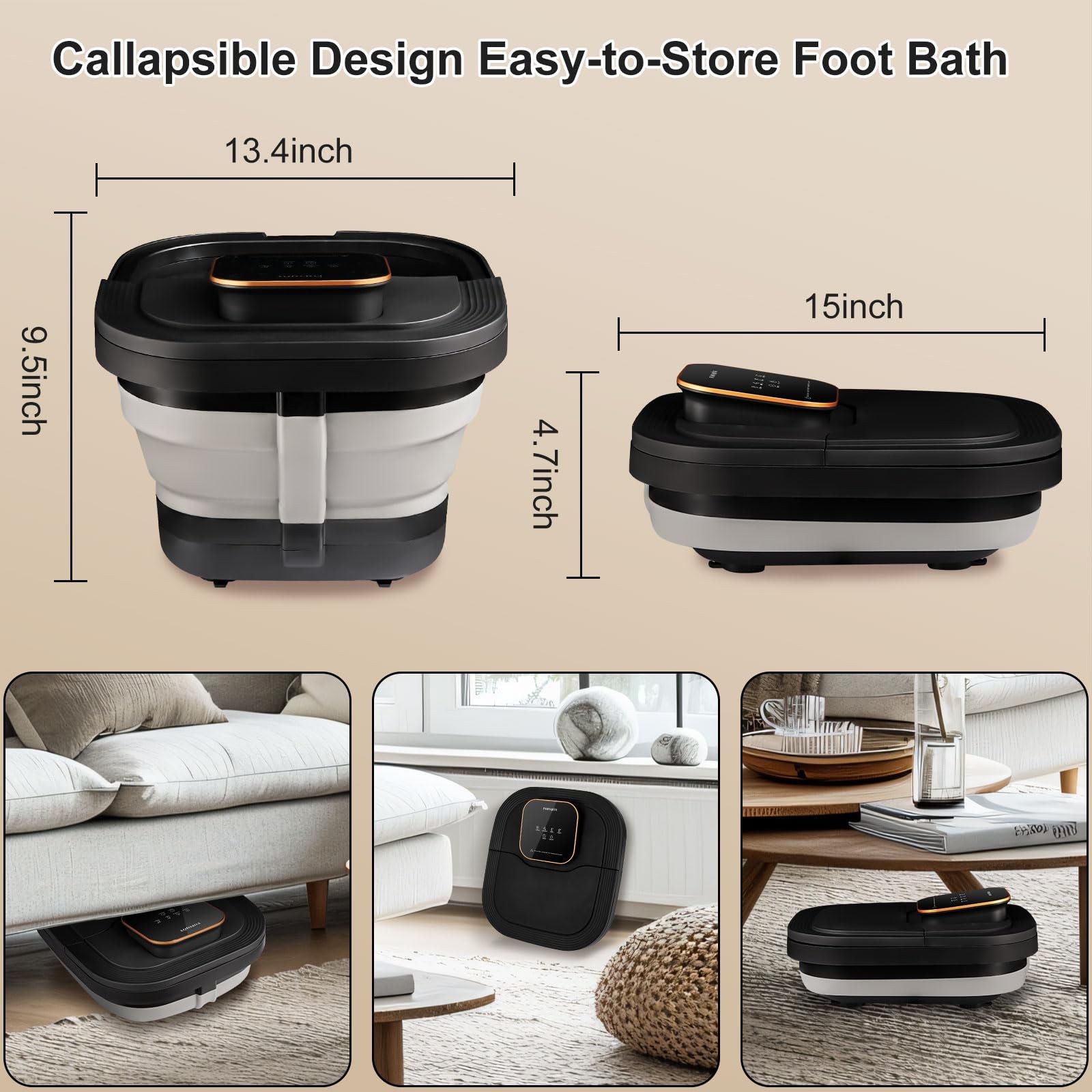 Collapsible Foot Spa Bath Heat Massage Bubble Control Remote Pedicure Use