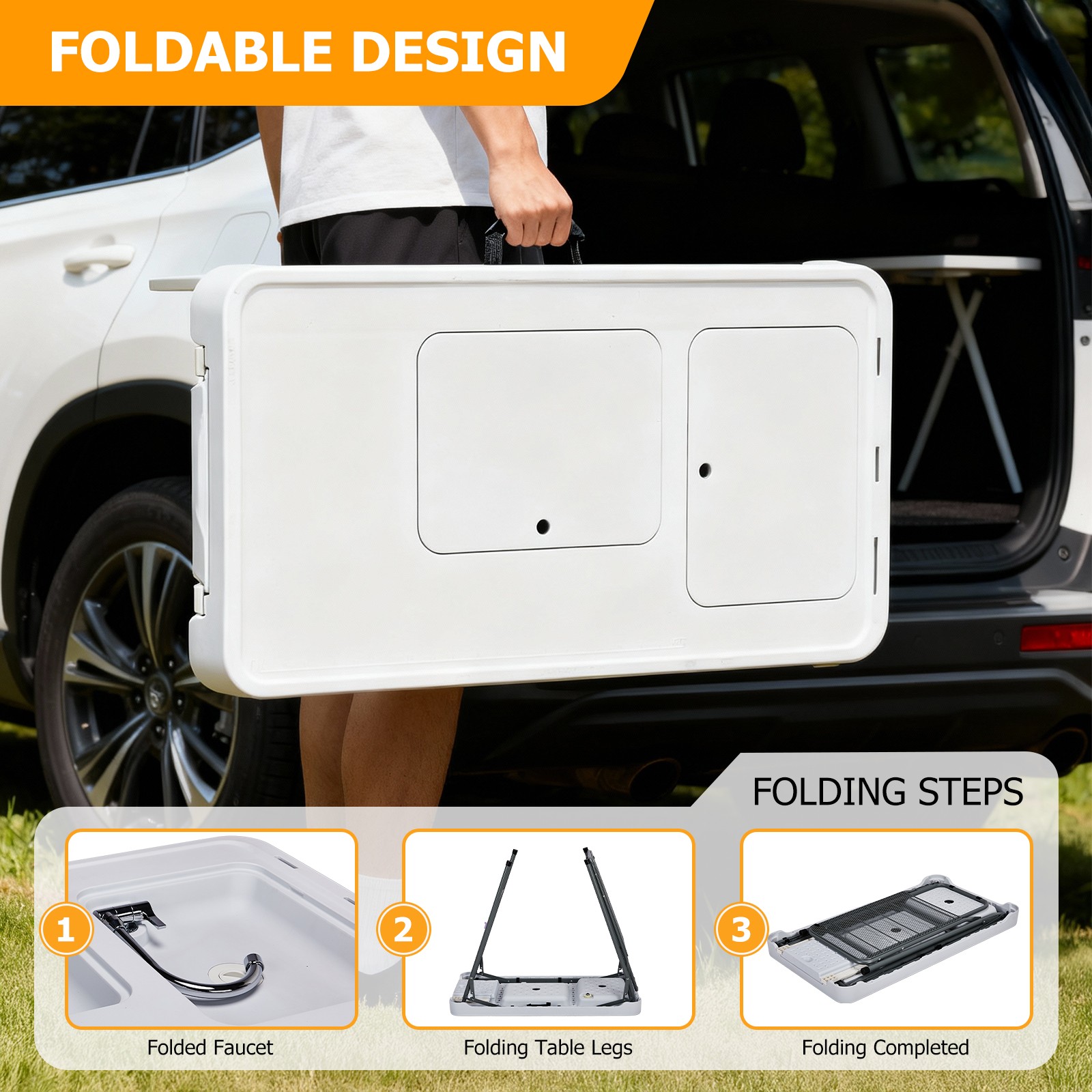 42.5" Fish Cleaning Table with Dual Sink, Portable Folding Camping Table