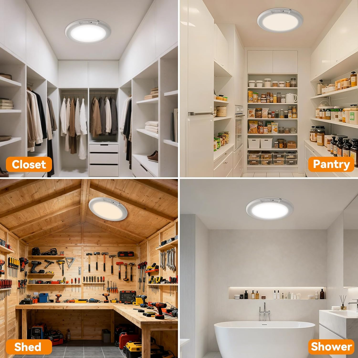 Rechargeable Ceiling Light 2Pack, 3 Color Motion Sensor Lights with Remote, Wire