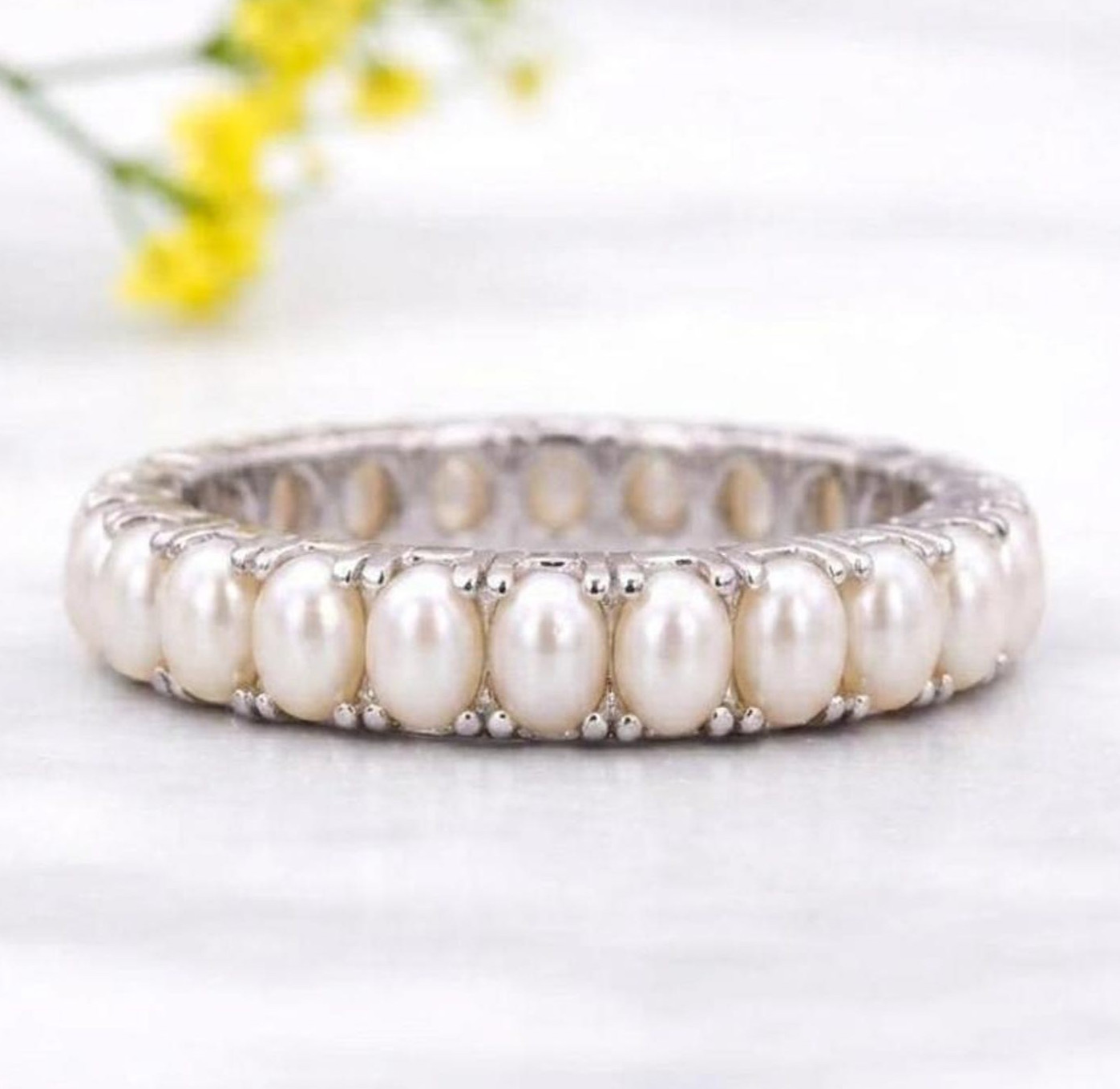 Pearl Stackable Ring, Sterling Silver Eternity Band, Elegant Bridal Jewelry Gift