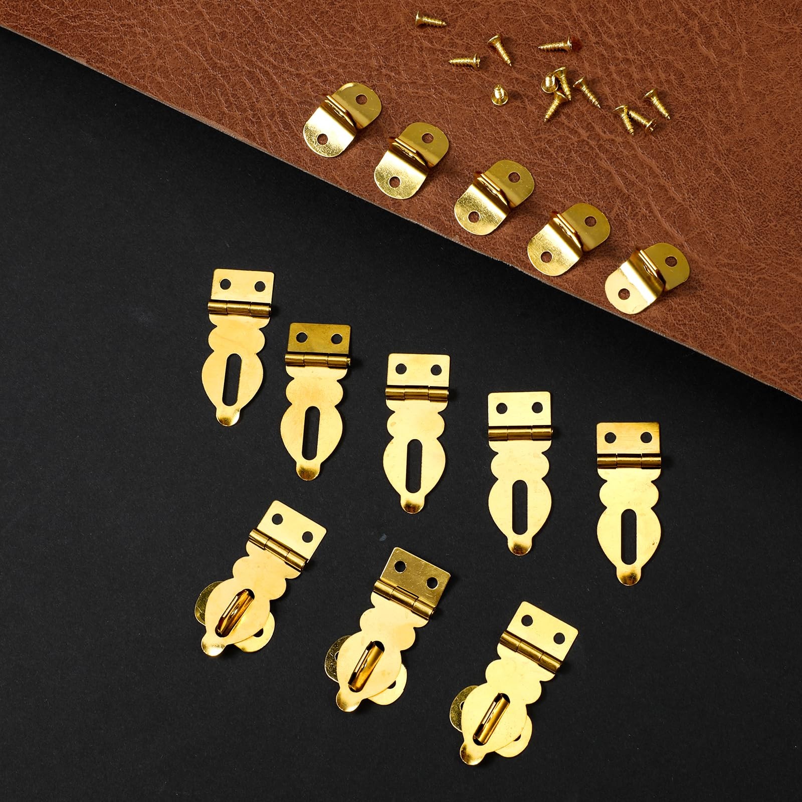 10Pcs Brass Solid Padlock Hasp, Gold Metal Latch with Screws, Mini