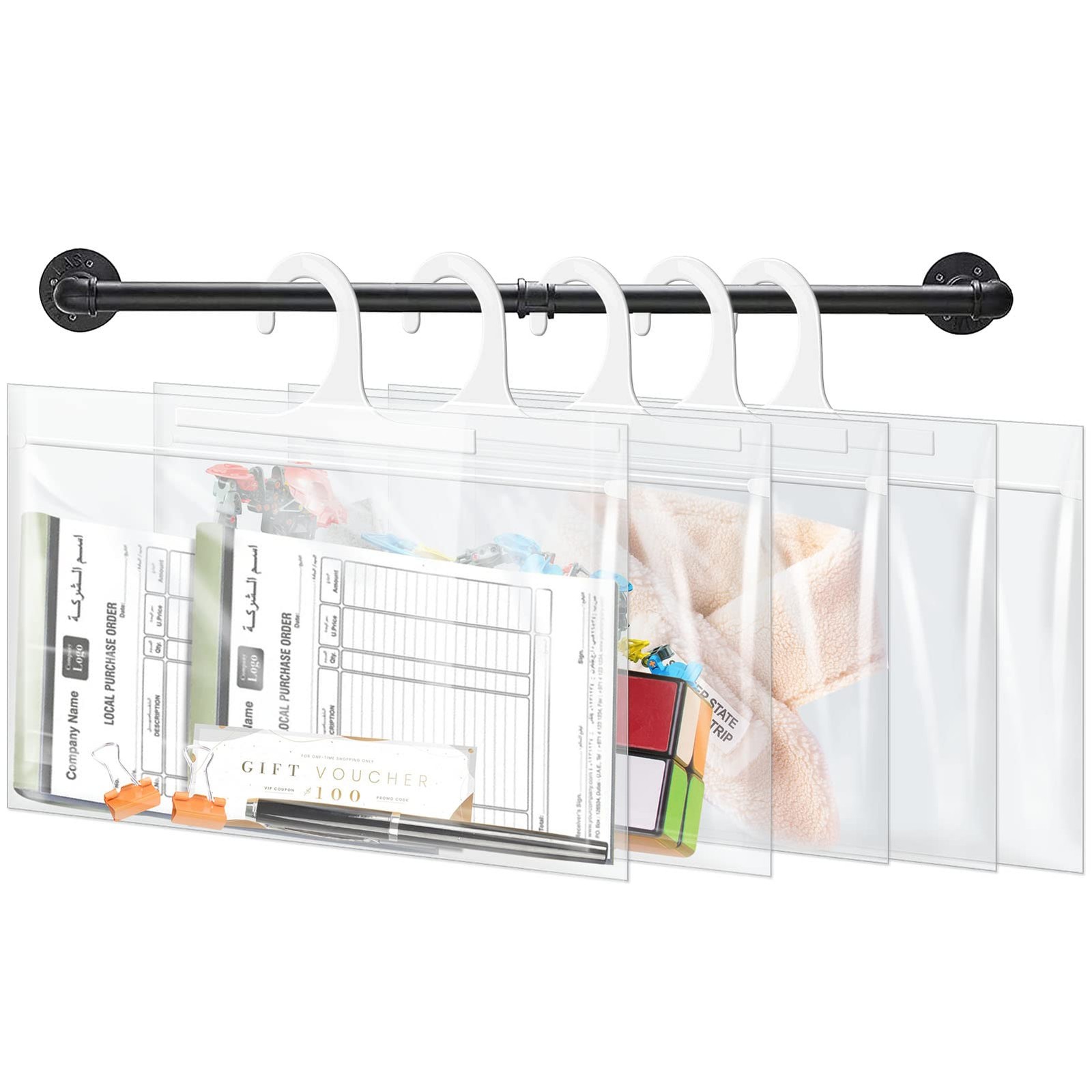 24 Pack Hanging Storage Bags, Large Hook 7.5 x 10.5-inch Clear Plastic Bags f...