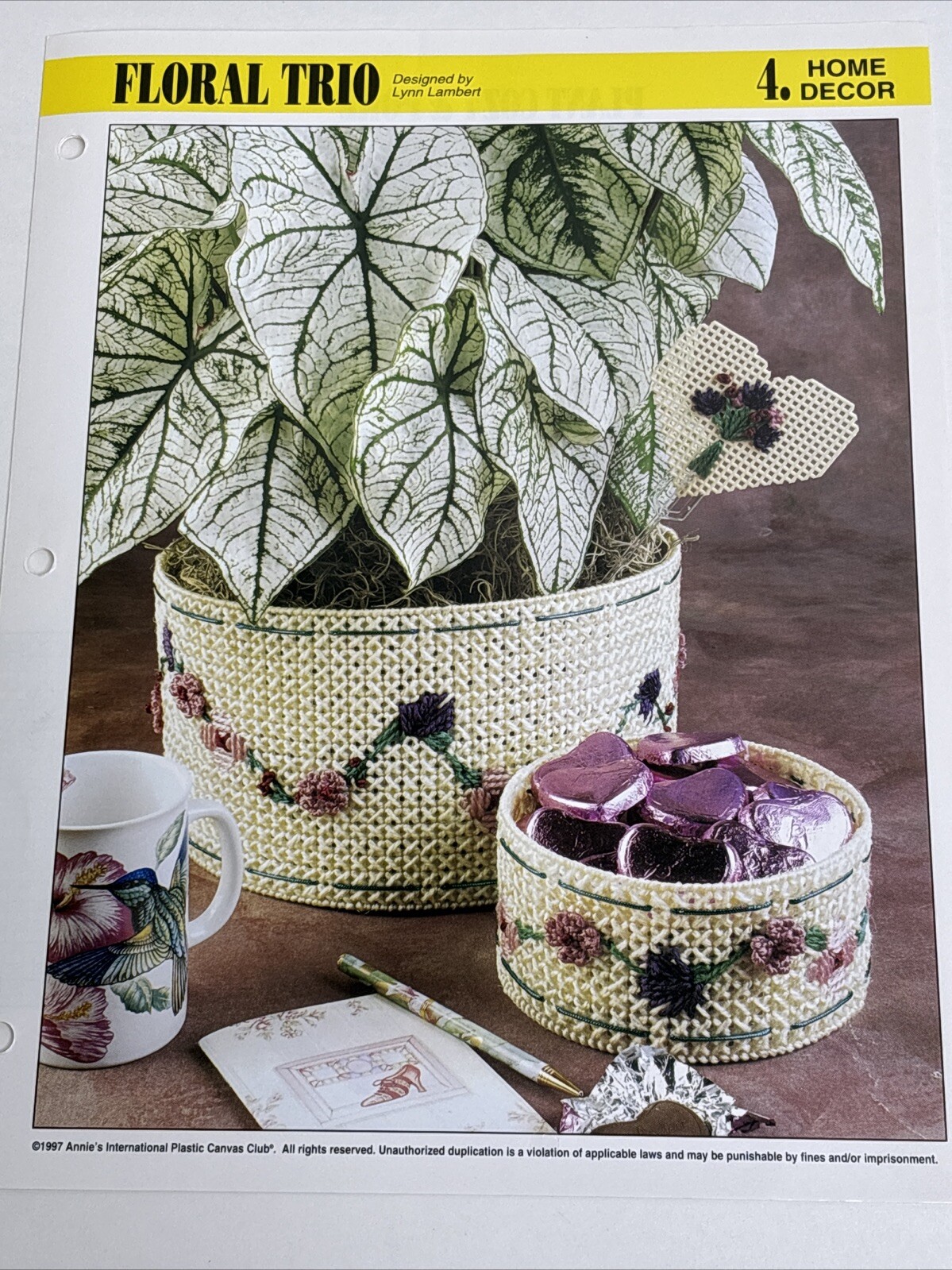 Floral Trio Plant Cozy Candy Dish Annie's Attic Plastic Canvas Pattern Page