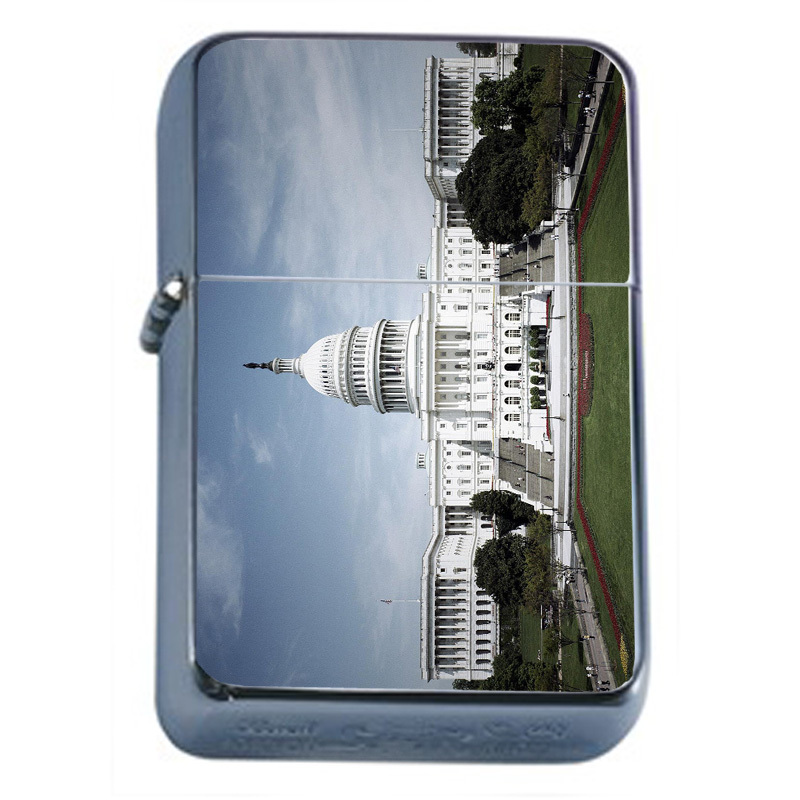 Washington D.C. D4 Flip Top Oil Lighter Wind Resistant Flame Famous Landmarks
