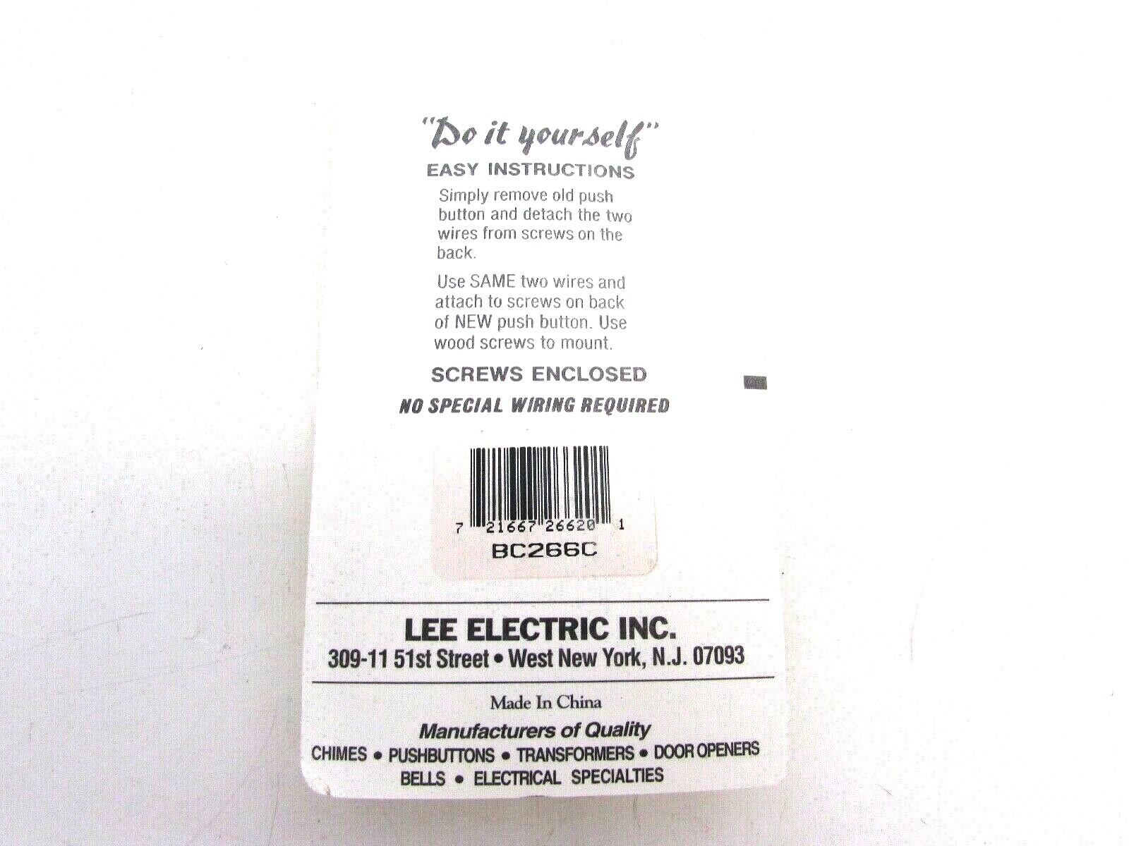 NOS! LEE PUSH BUTTON UNLIGHTED DOOR BELL BUTTON, CHROME FINISH, BC266C