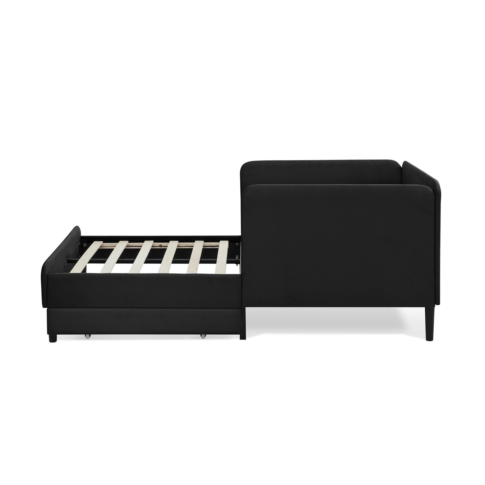 Twin Size Upholstered Platform Bed Frame with 2 Storage Drawers, Adjustable Vel