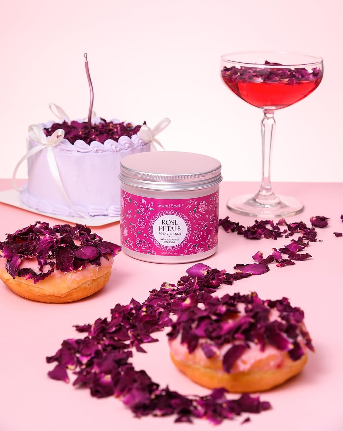 Dried Rose Petals – Edible Flowers for Drinks, Cocktails, and Cake Decoration...