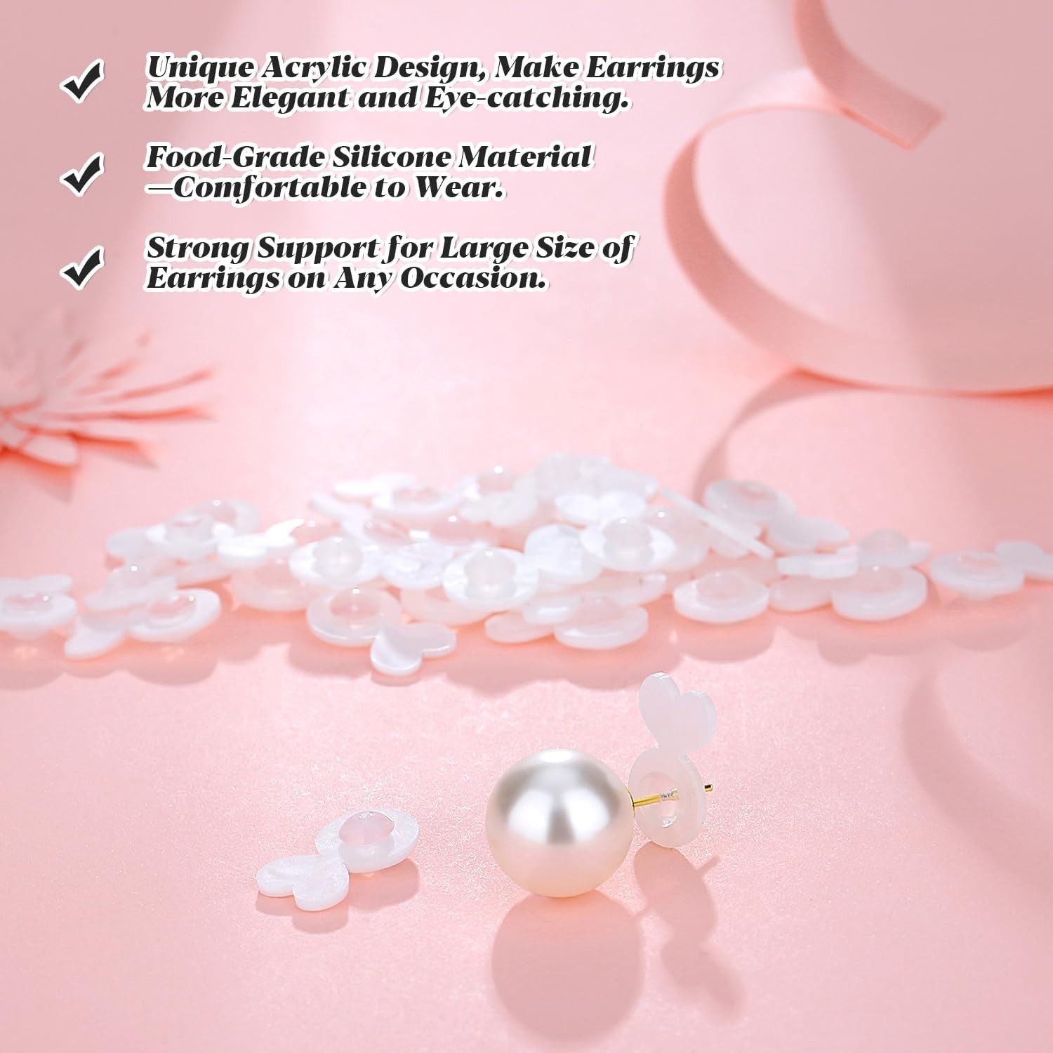 Clear Silicone Earring Backs for Heavy Earring Support Backs, (32PCS - Love)