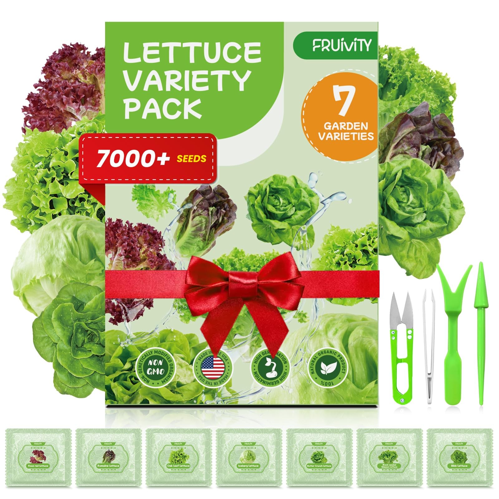 7000+ Organic Lettuce Seeds Collection - 7 Variety Heirloom 7 PCS, Green