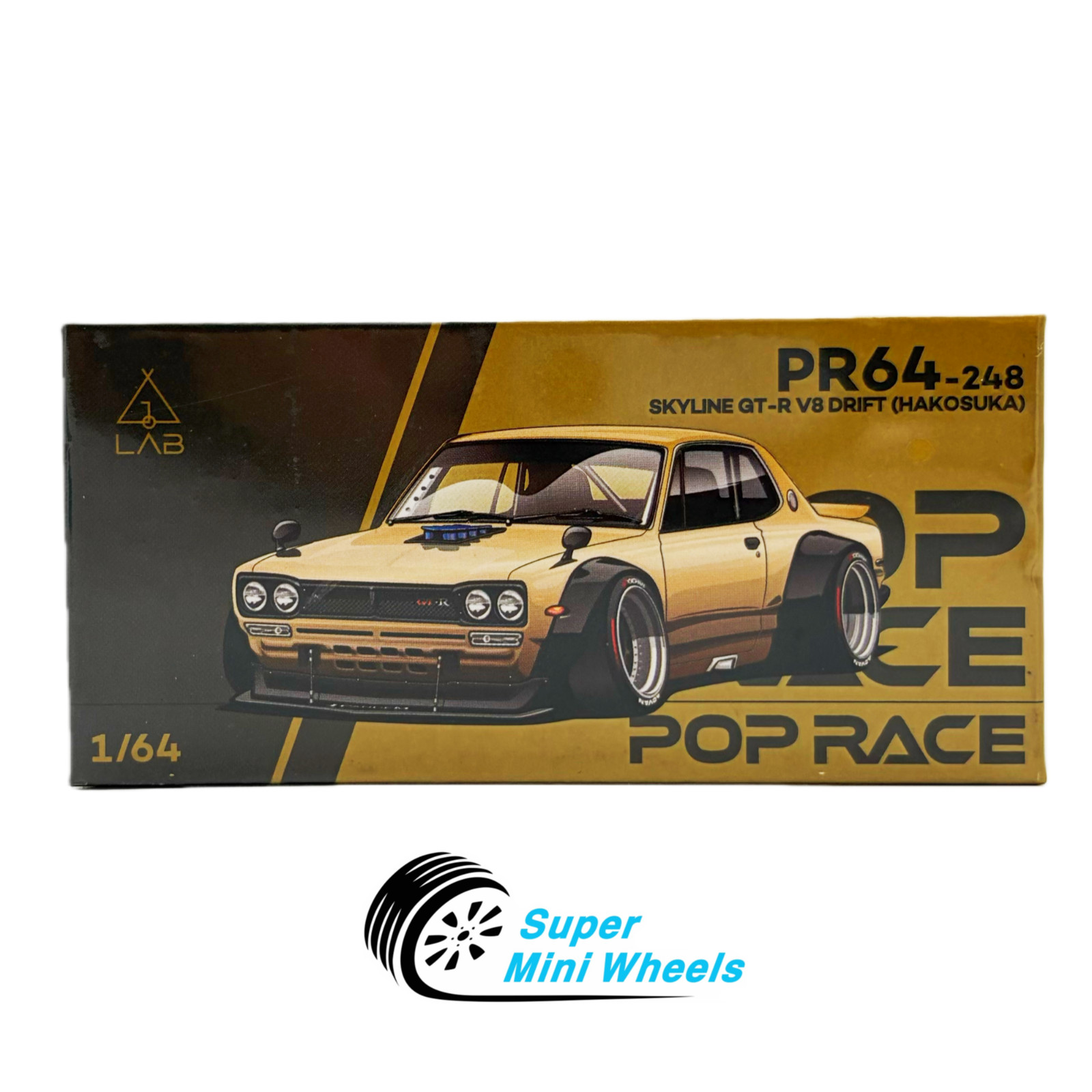 Pop Race 1:64 Nissan GTR V8 Drift Hakosuka Gold LAB Exclusive #248