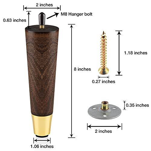 Wood Furniture Legs 8 inch - Sofa Legs Set of 4 Replacement Couch Legs -
