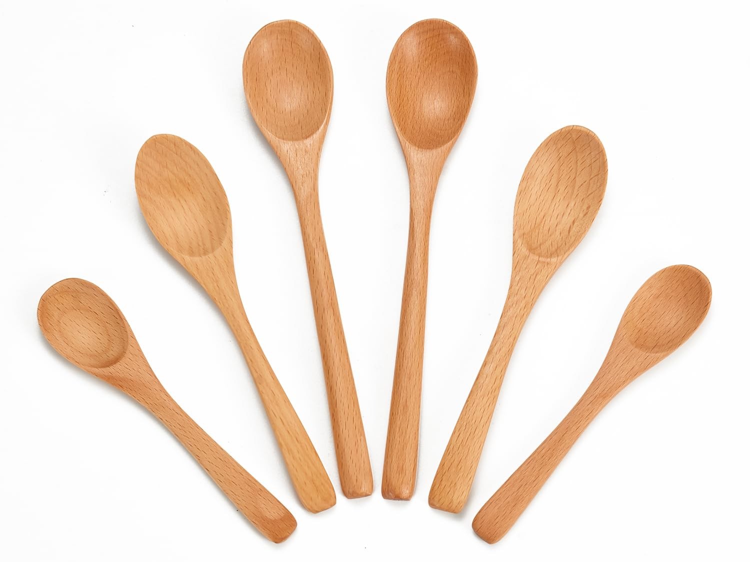 6 Piece Small Wooden Spoons Set - Premium Beech Multiple Sizes, Light Brown