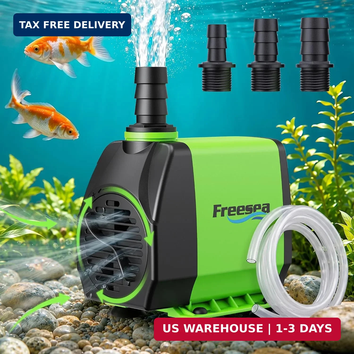 Small Pond Pump with Hose: 45w 800gph Adjustable Flow Circulate 500-1200