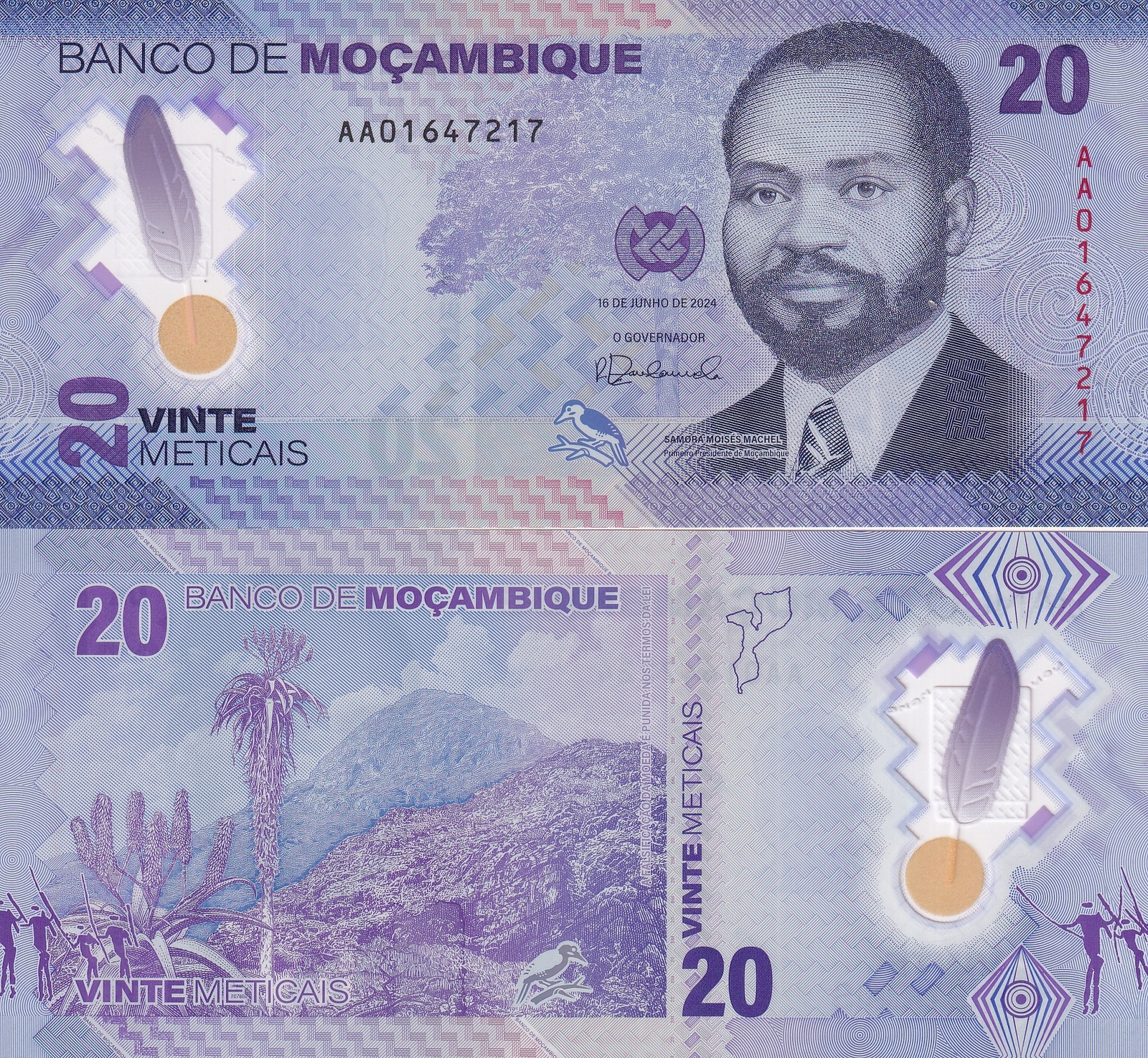 Mozambique 20 Meticais 2024 Polymer new family P 155 UNC