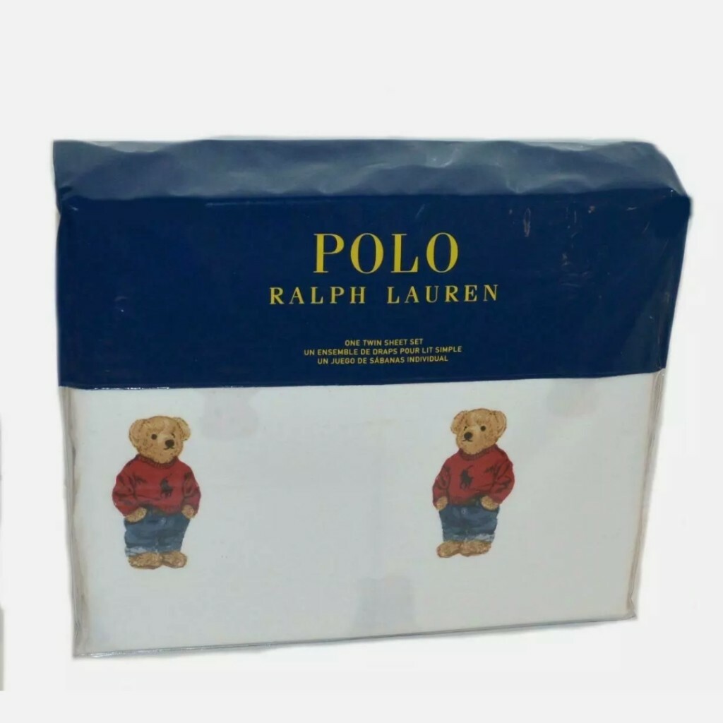 Brand New Polo Ralph Lauren BOY Teddy Bear 3 PC twin Sheet Set white