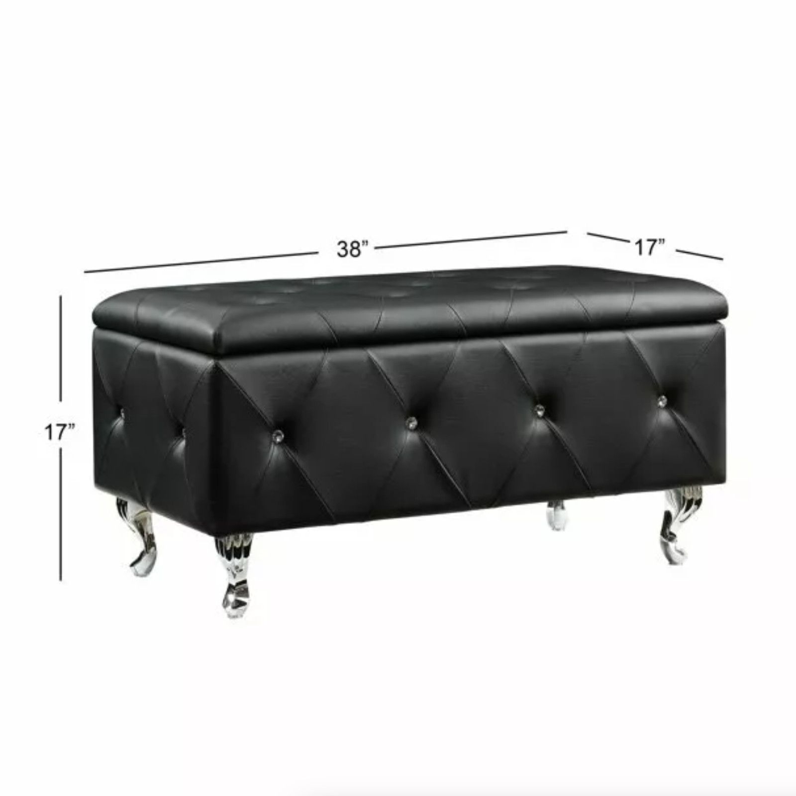 Banco Almacenaje Cuero Sintético Negro Black Faux Leather Storage Ottoman Bench