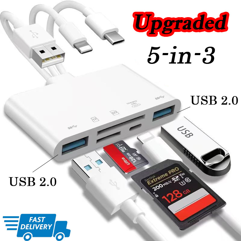 5 in 3 Memory Card Reader USB OTG Adapter SD Card Reader For iPhone/iPad Android
