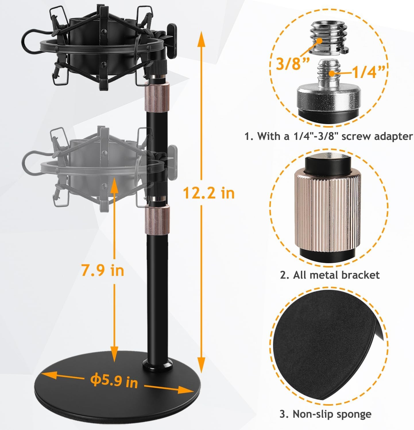 Audio Technica Mic Stand with Shock Mount Foam Table AT2020 Black