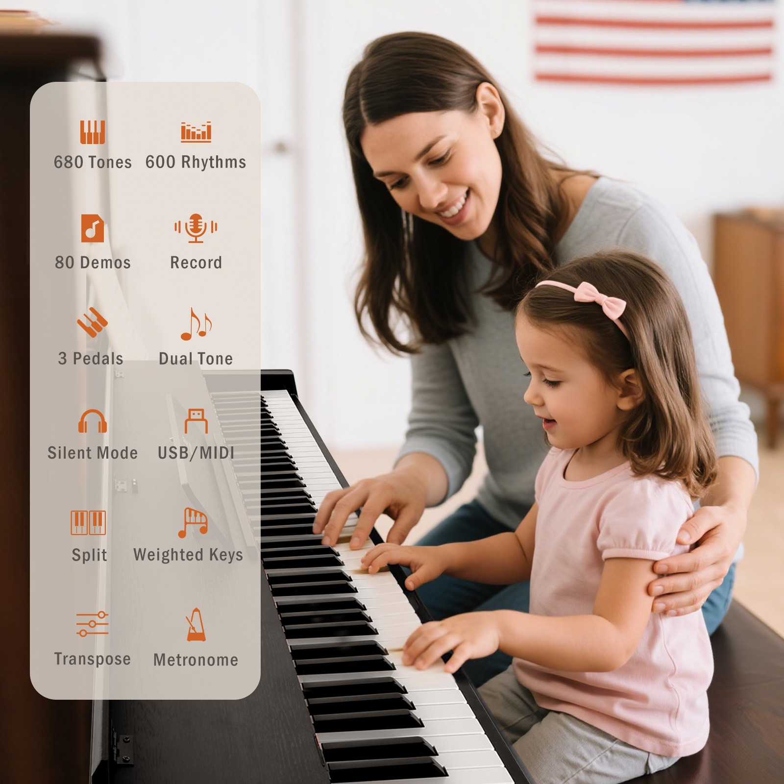 MUSTAR Black 88Key Fully Weighted Hammer Action Digital Piano Keyboard w/3-Pedal