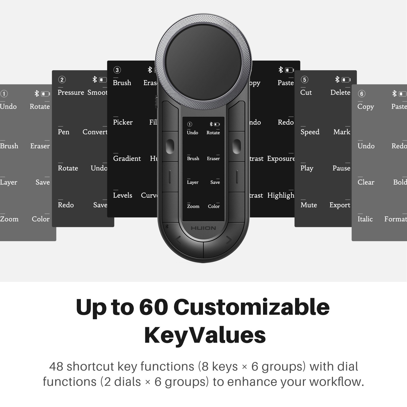 HUION Keydial Remote Bluetooth Programmable Keypad Dual Dials 60 Customized Keys