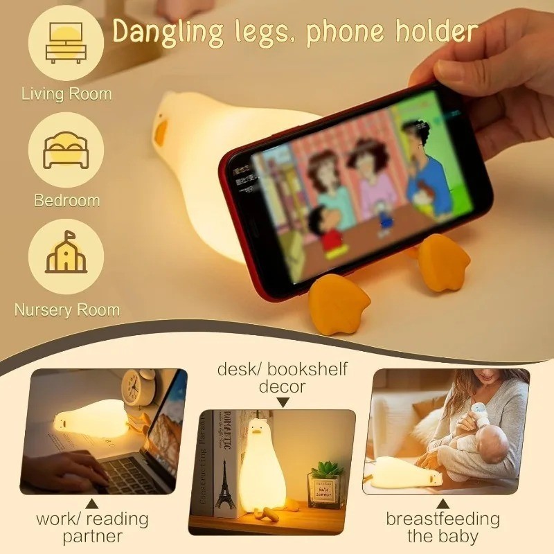 LED Duck Lamp Cute Squishy Dimmable Silicone Bedside Light with Touch Control