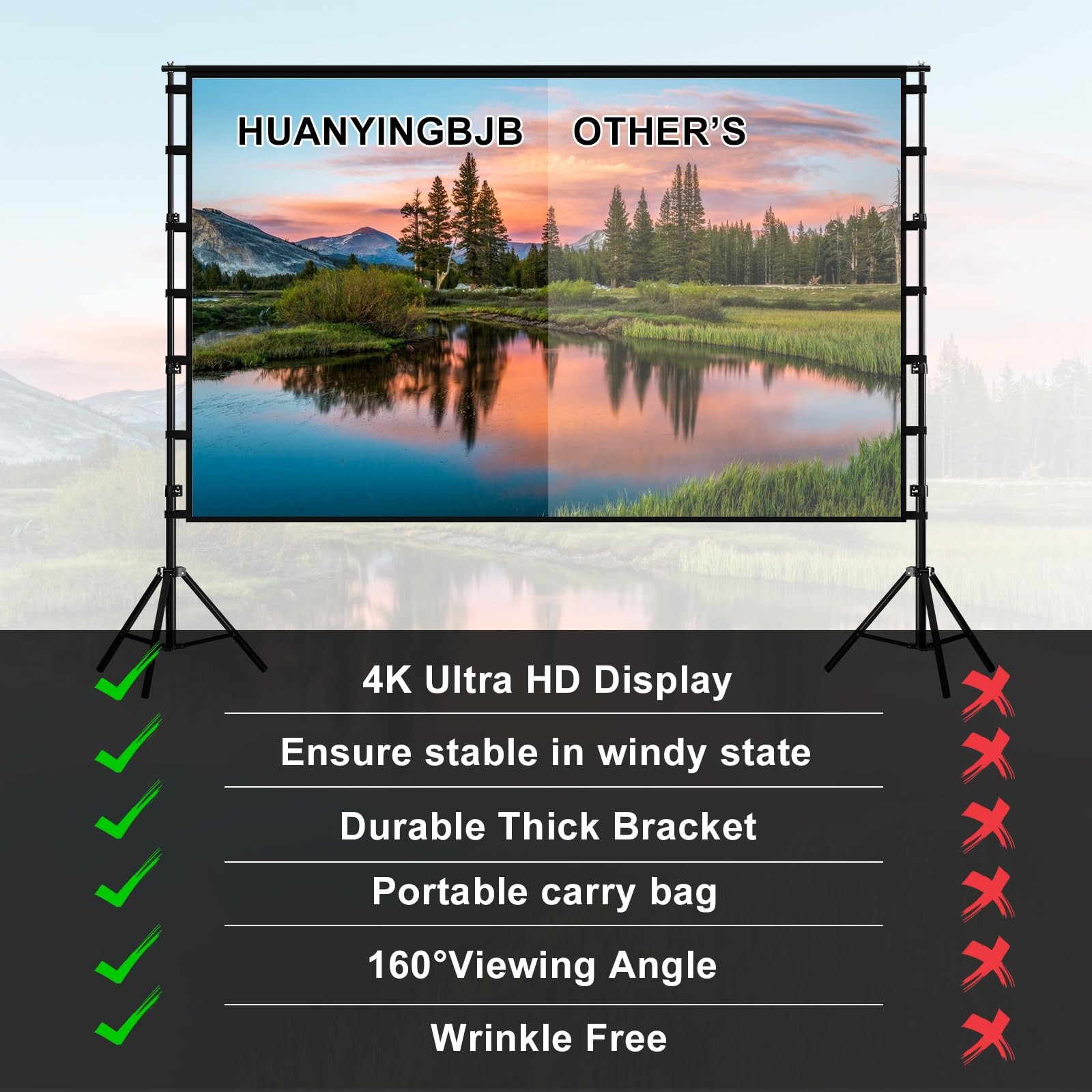 150"-Projector-Screen-with-Stand,Outdoor Projection Screen, Portable 16:9 4K ...