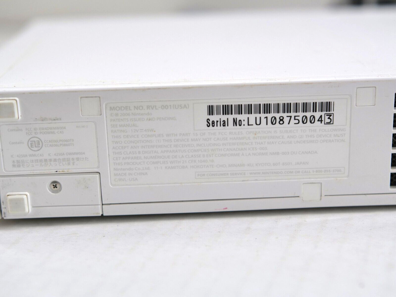 Nintendo Wii Console RVL-001 OEM Cables Radiator