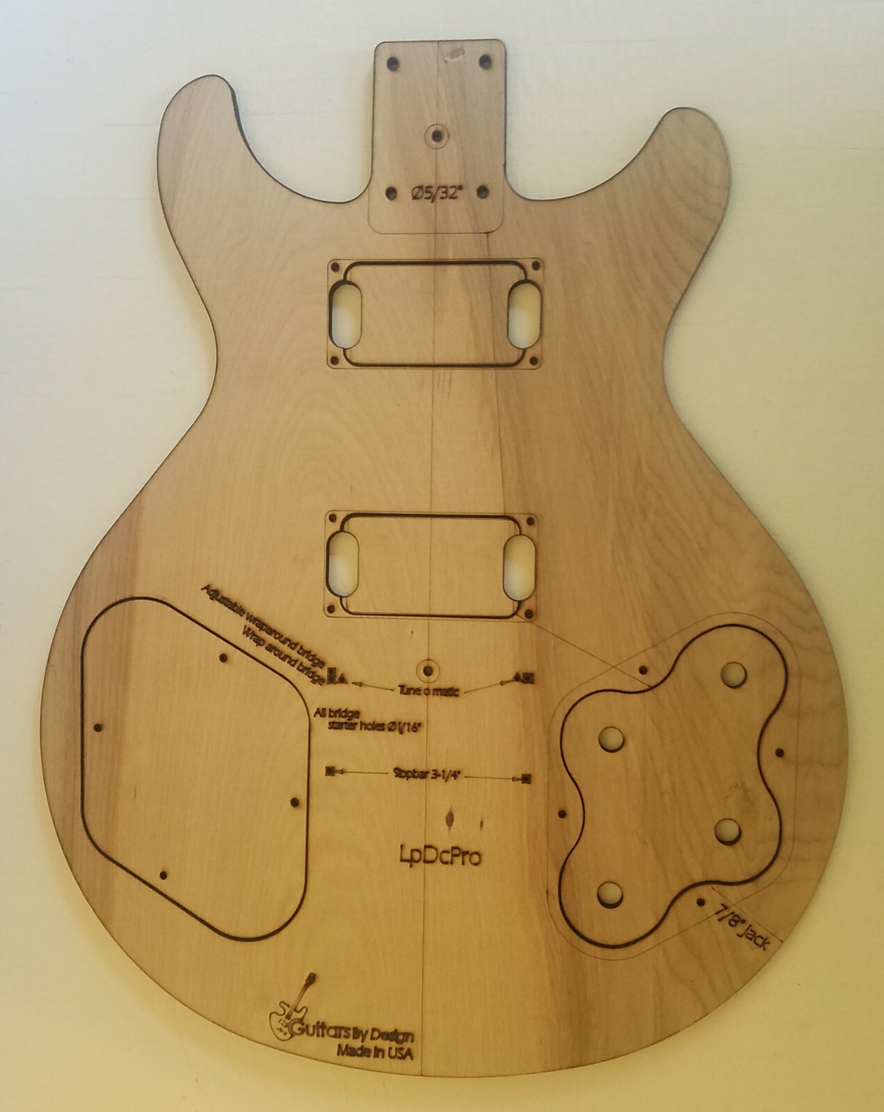 Custom Hybrid Les paul DCpro Guitar Body Template 4Tele Neck 3ply LPDC01
