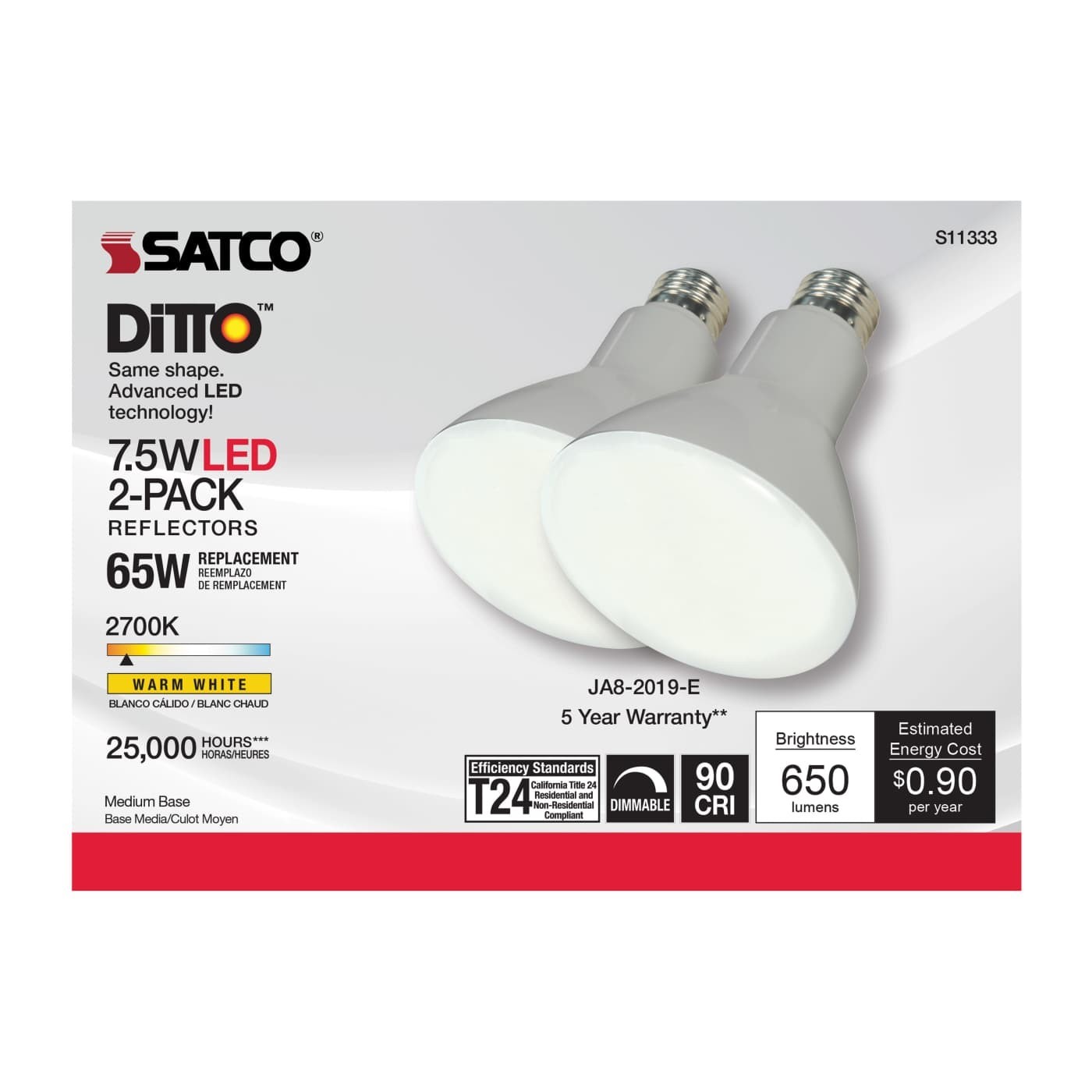 SATCO S11333 - 7.5 Watt BR30 Dimmable LED Light Bulbs - 2700K (12 or 24 Bulbs)