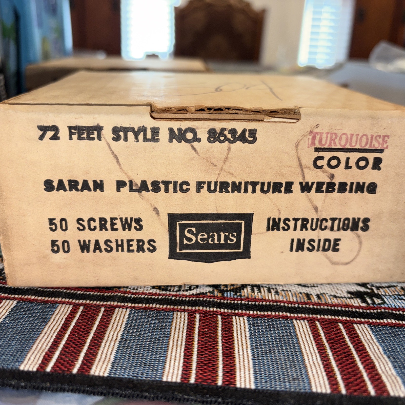 VTG Sears SARAN Lawn Furniture Replacement Webbing Turqouise Boxed 72 Feet
