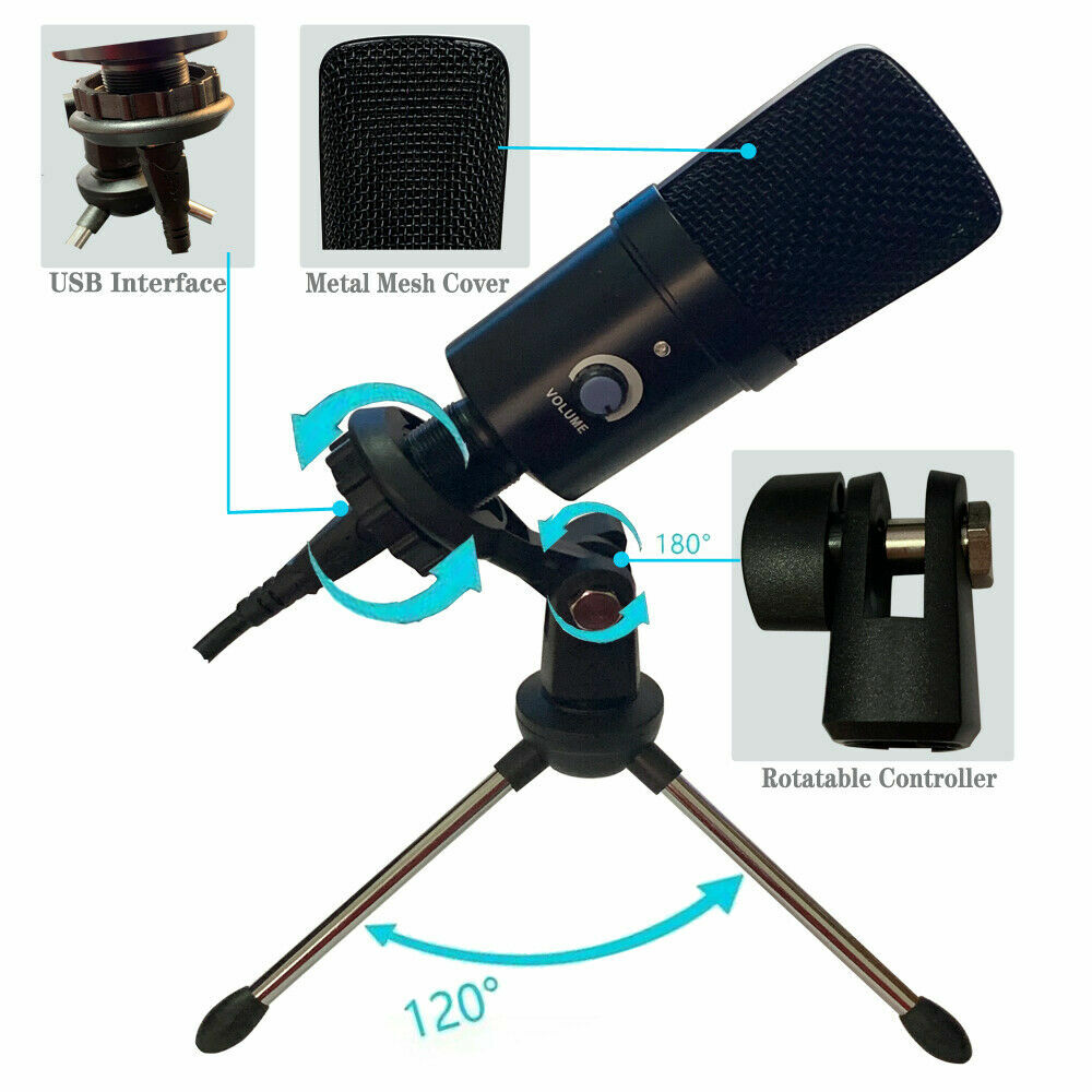 USB Condenser Microphone Kit Complete Set For PC Laptop Studio Recording Singing