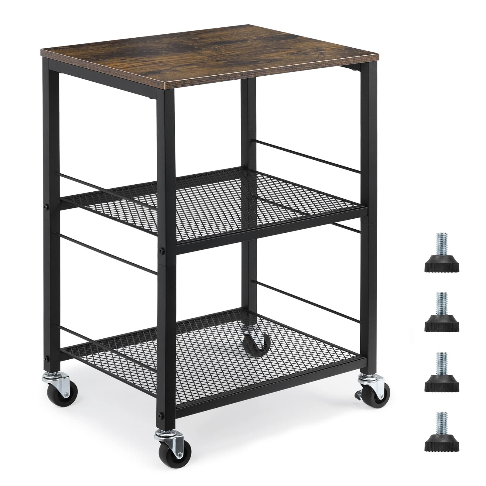 Rustic 3 Tier End Table with Wheel,Side Table Nightstand Storage Shelf for Be...