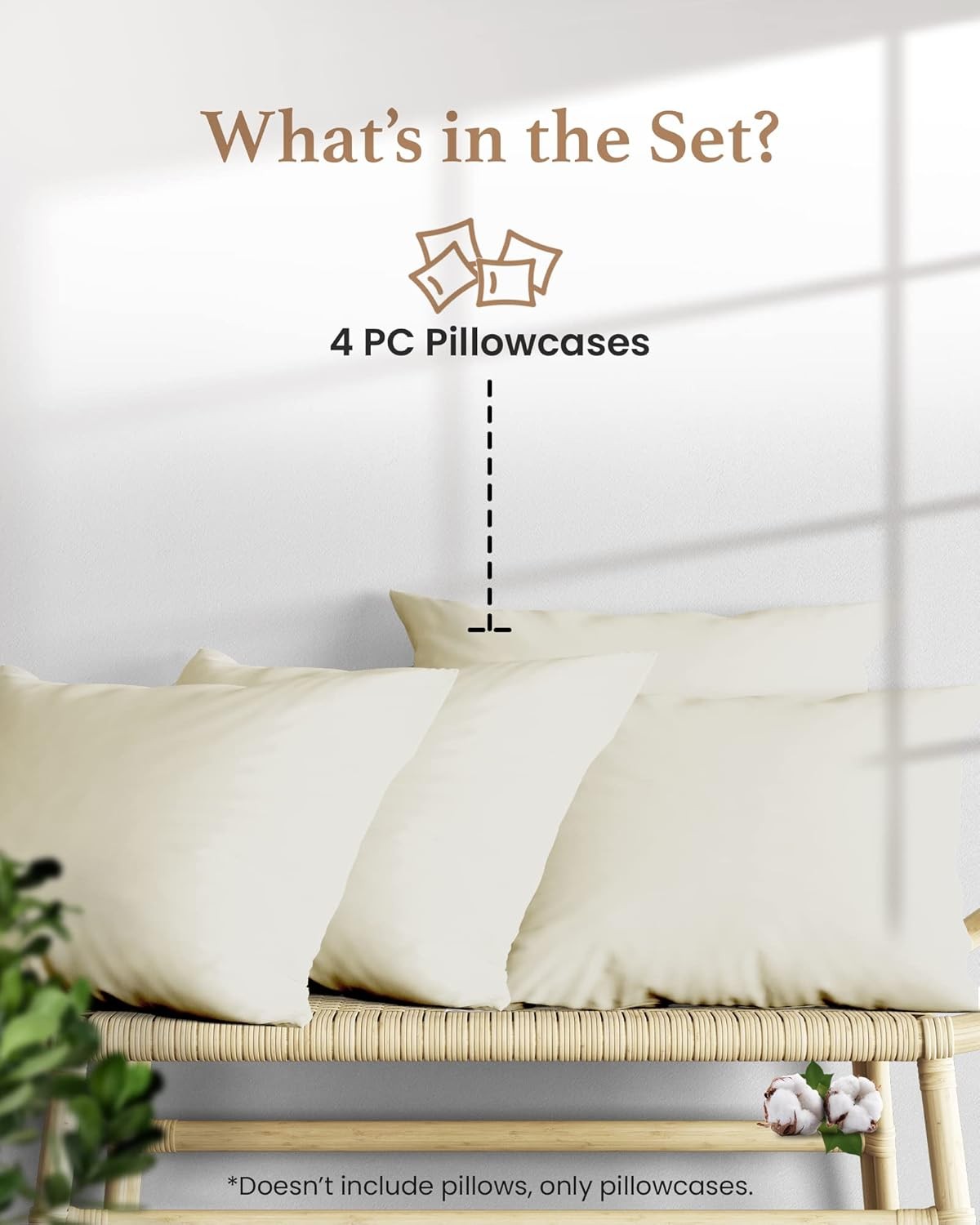 1000 ivory white king pillowcase sets, satin weave,