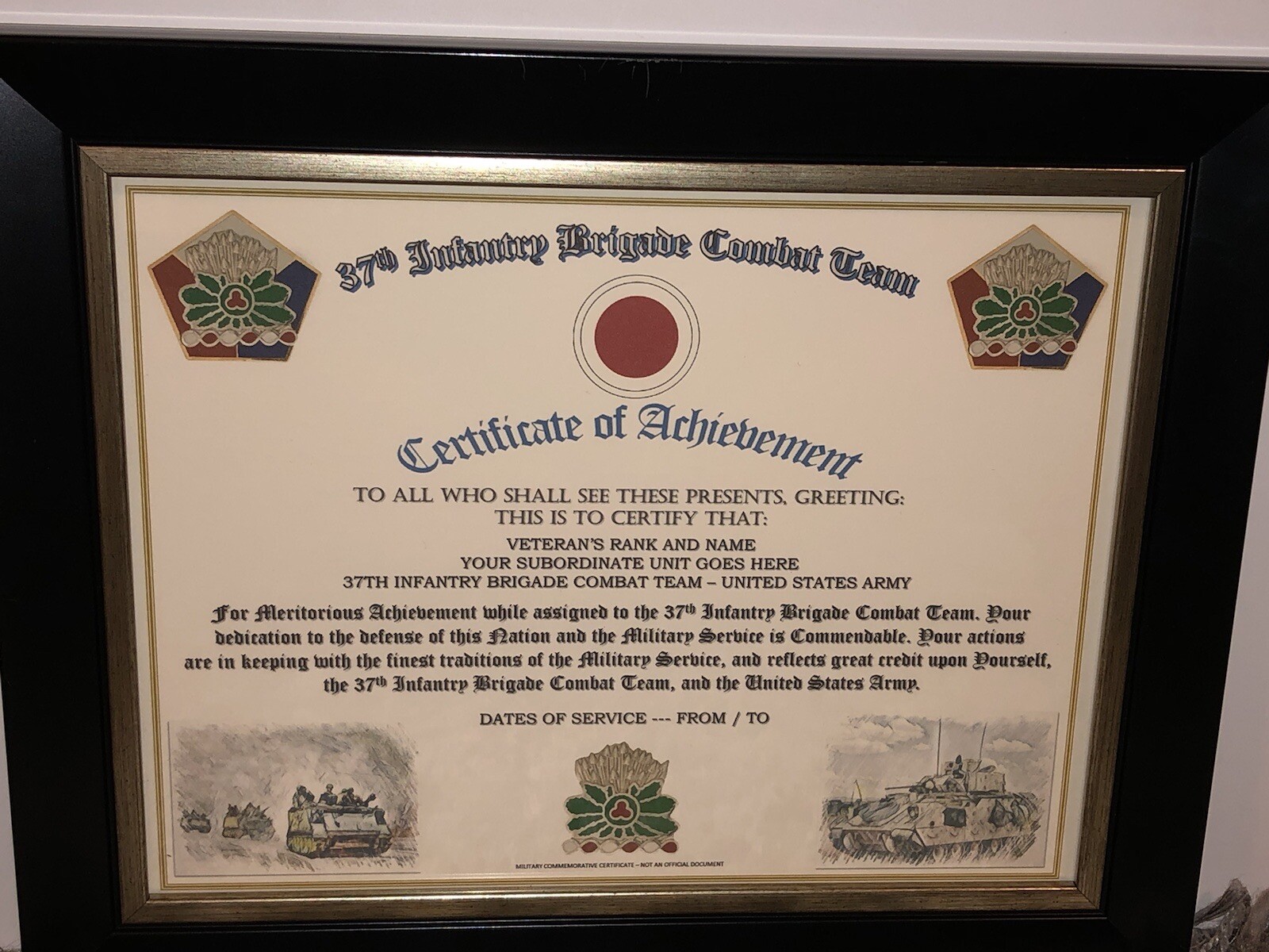 37TH INFANTRY BRIGADE COMBAT TEAM - COA / (COMMEMORATIVE CERTIFICATE)