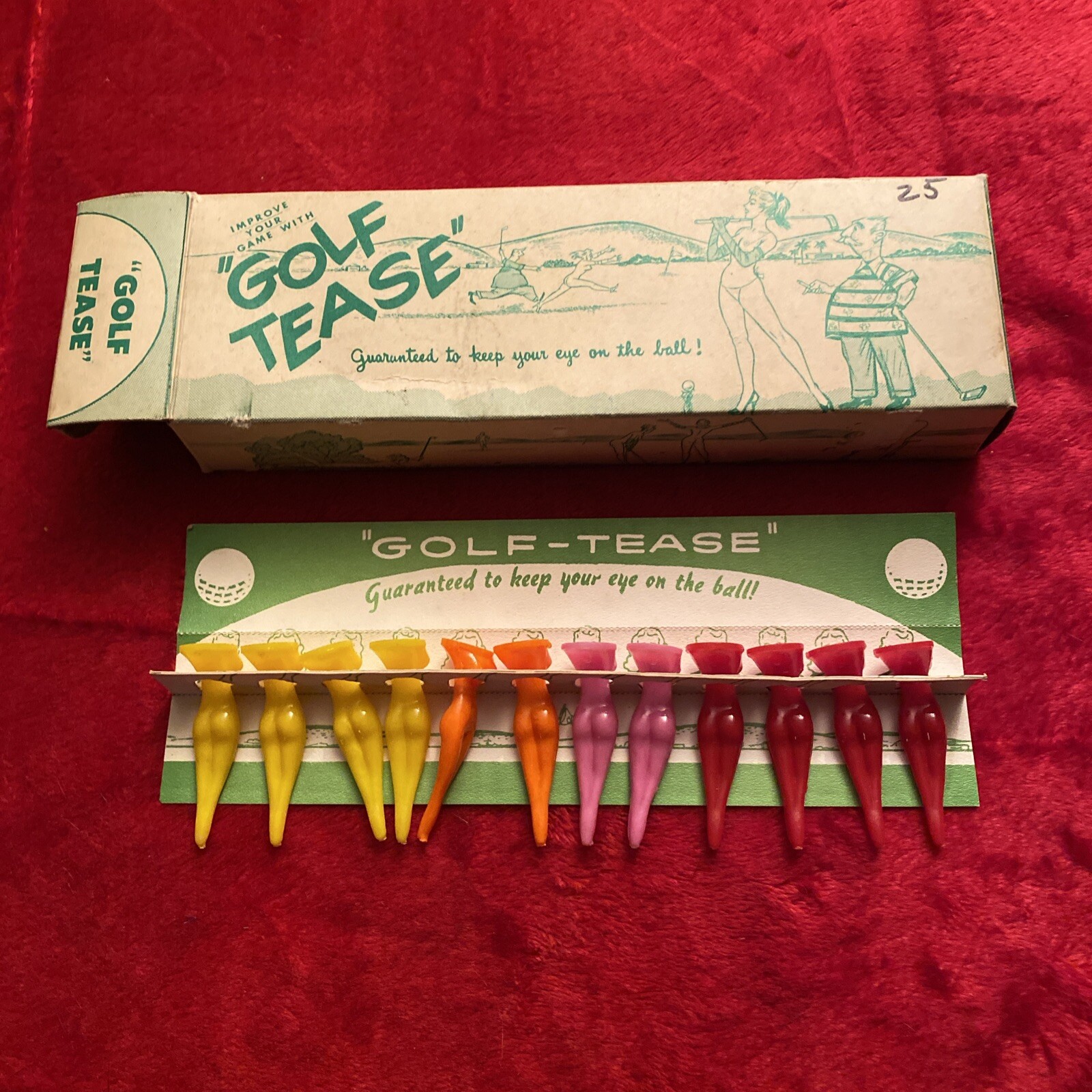 Vintage Novelty Box of 12 Golf Tease Naked Lady Golf Tee New Old Stock
