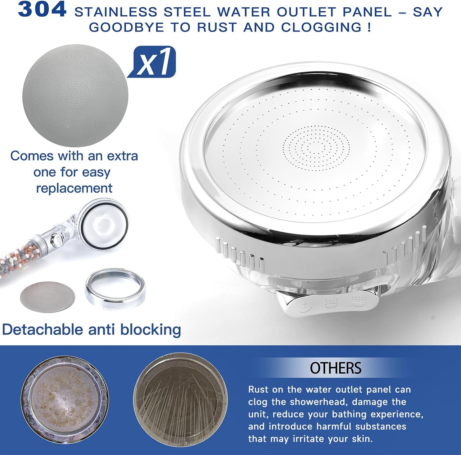 Filtered Shower Head with Handheld - High Pressure Transparent + Chrome