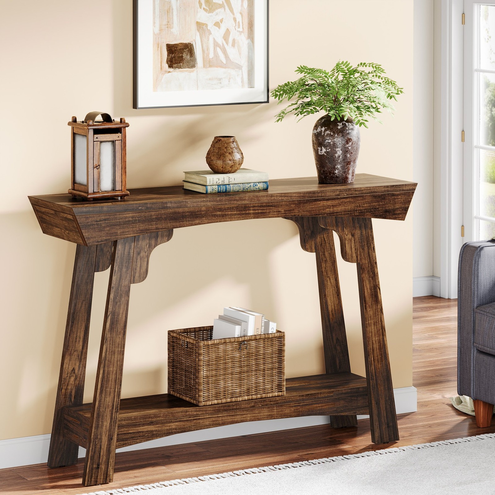 41.3'' Farmhouse Console Table 2-Tier Narrow Entryway Table with Storage Shelf