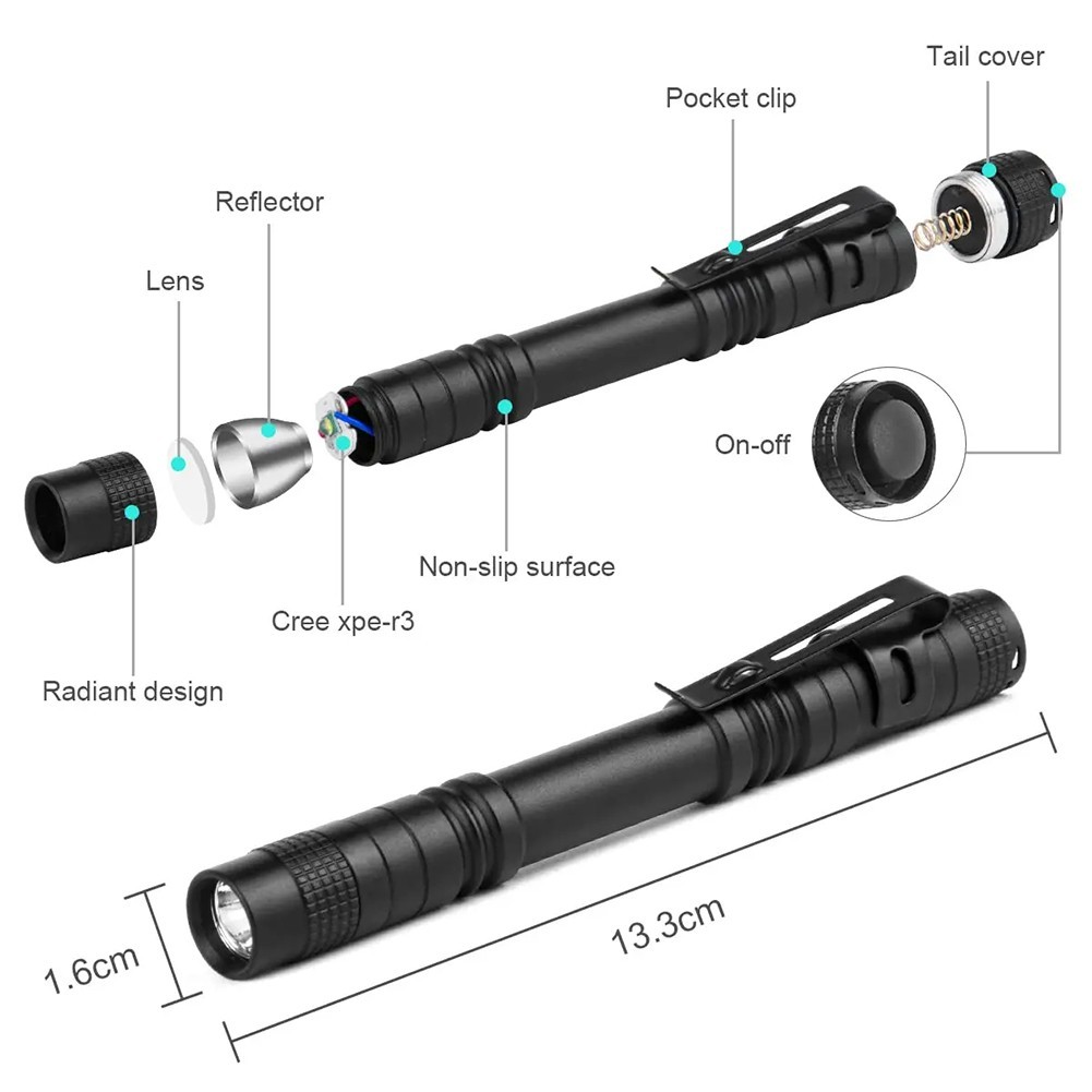 Portable Waterproof LED Penlight Compact Aluminum Alloy for Outdoor Use
