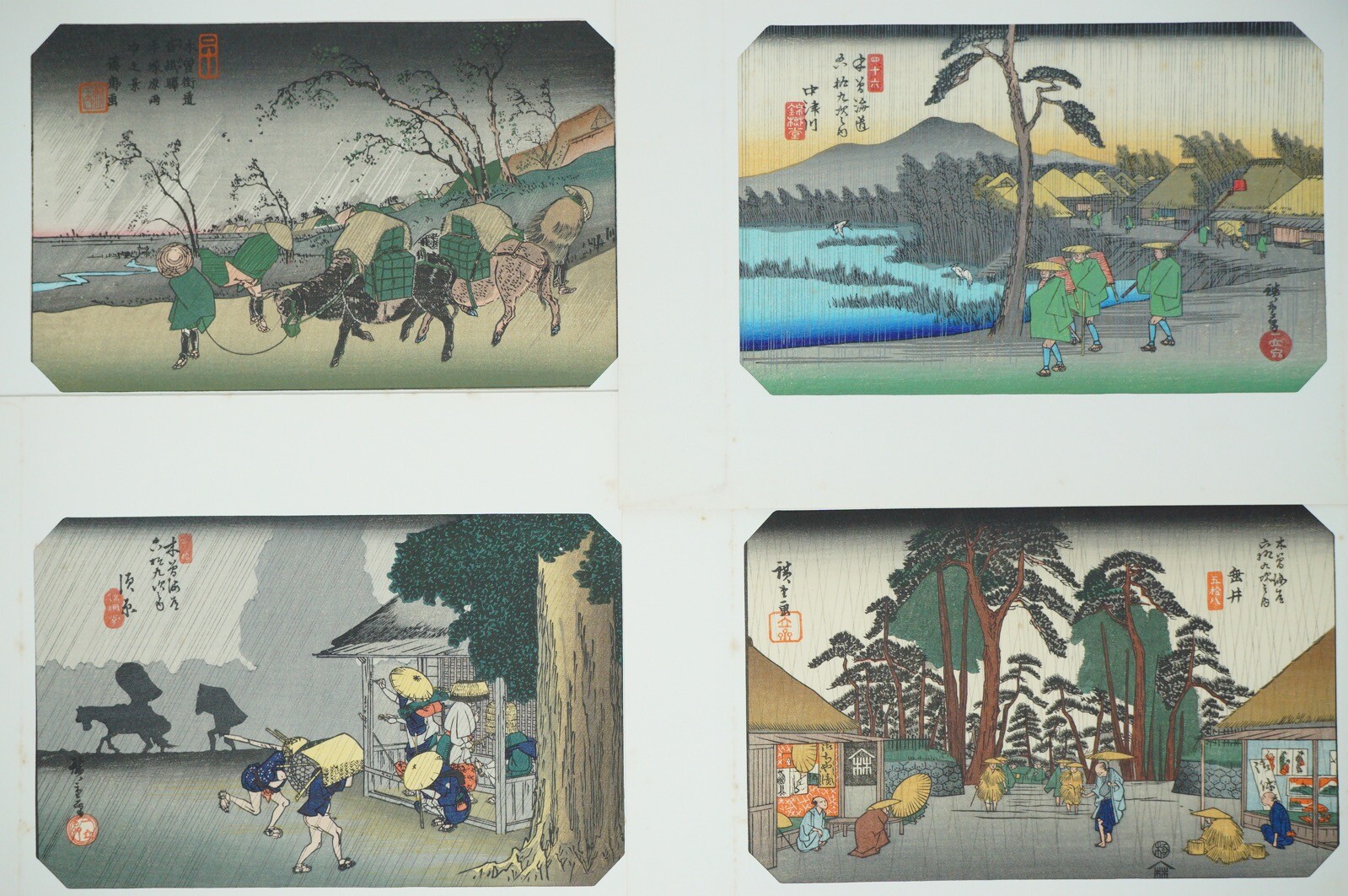Color Woodblock Print Collection of Hiroshige Kisokaido Reprints x4 from Japa...