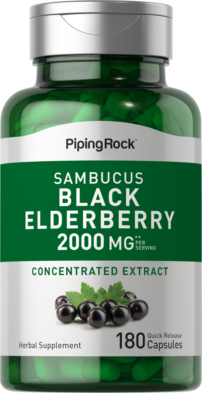 Sambucus Elderberry Capsules | 2000mg | 180 Count | Non-GMO | by Piping Rock
