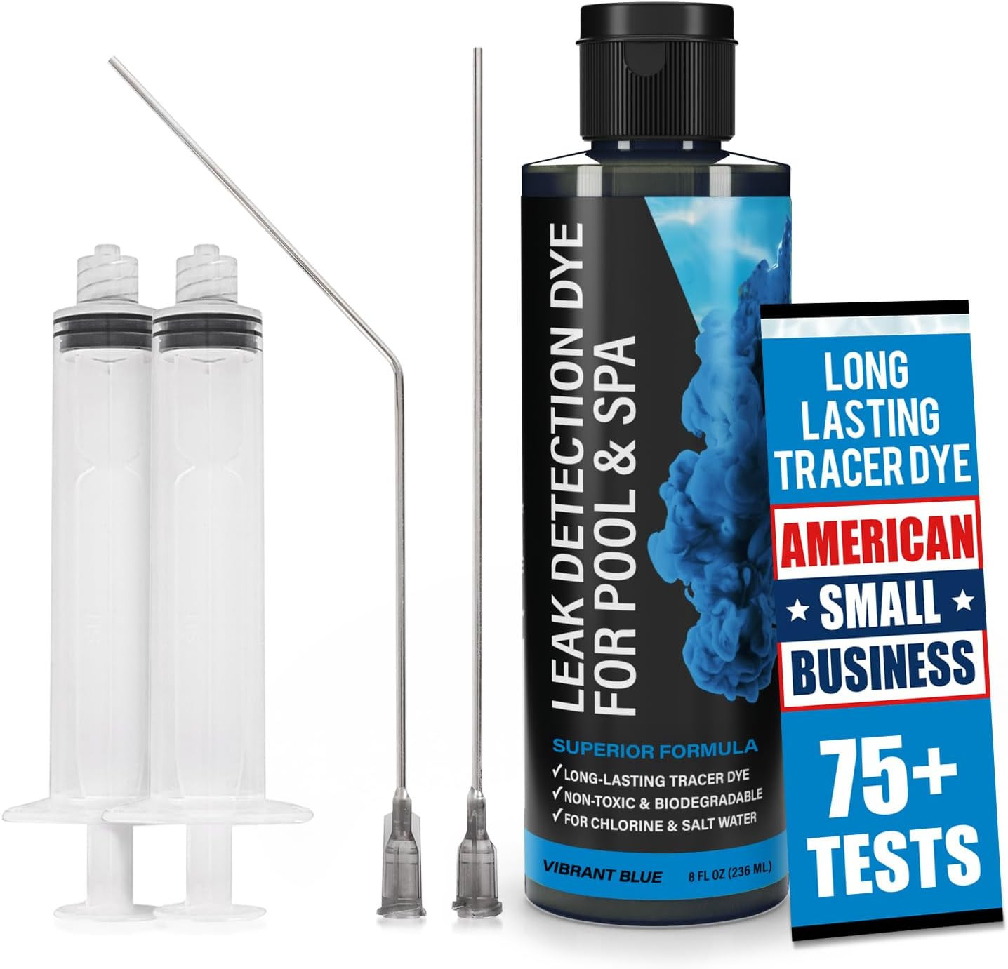 Pool Leak Detection Dye Kit - 75+ Tests - 2 Stainless Steel Precision Applicator
