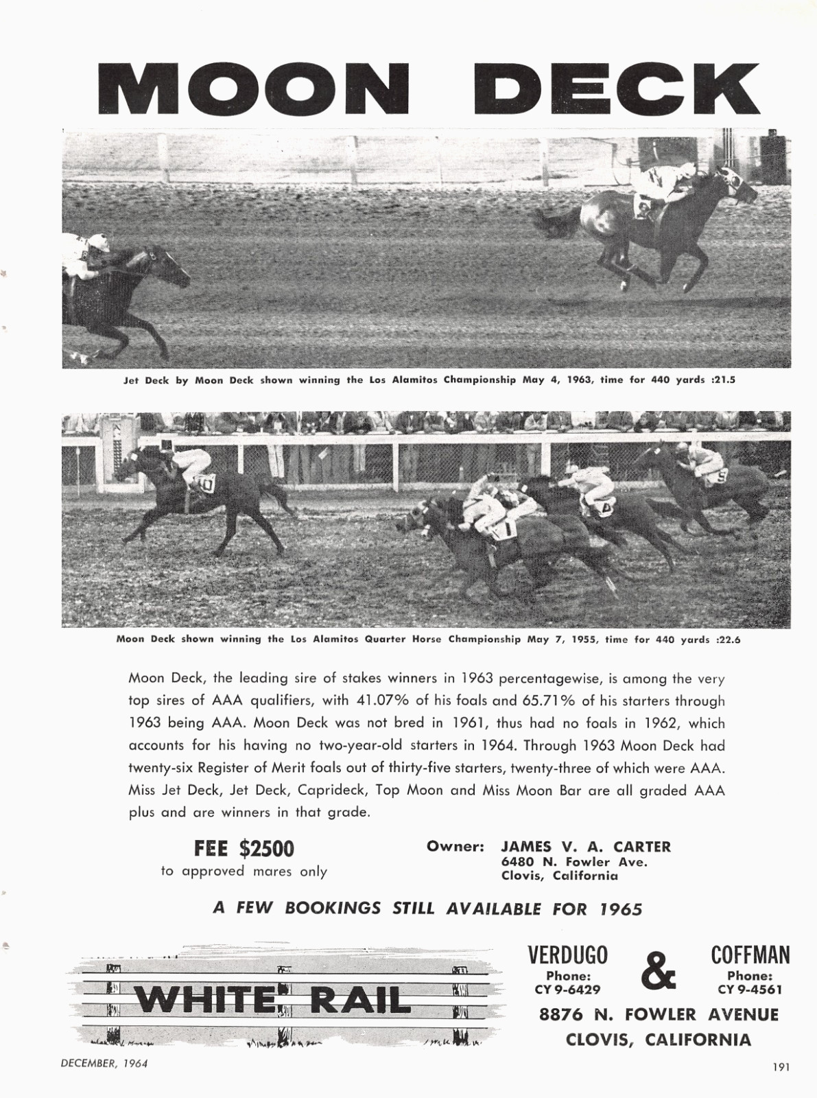 Moon Deck Quarter Horse Clovis California White Rail 1964 Vtg Magazine Print Ad