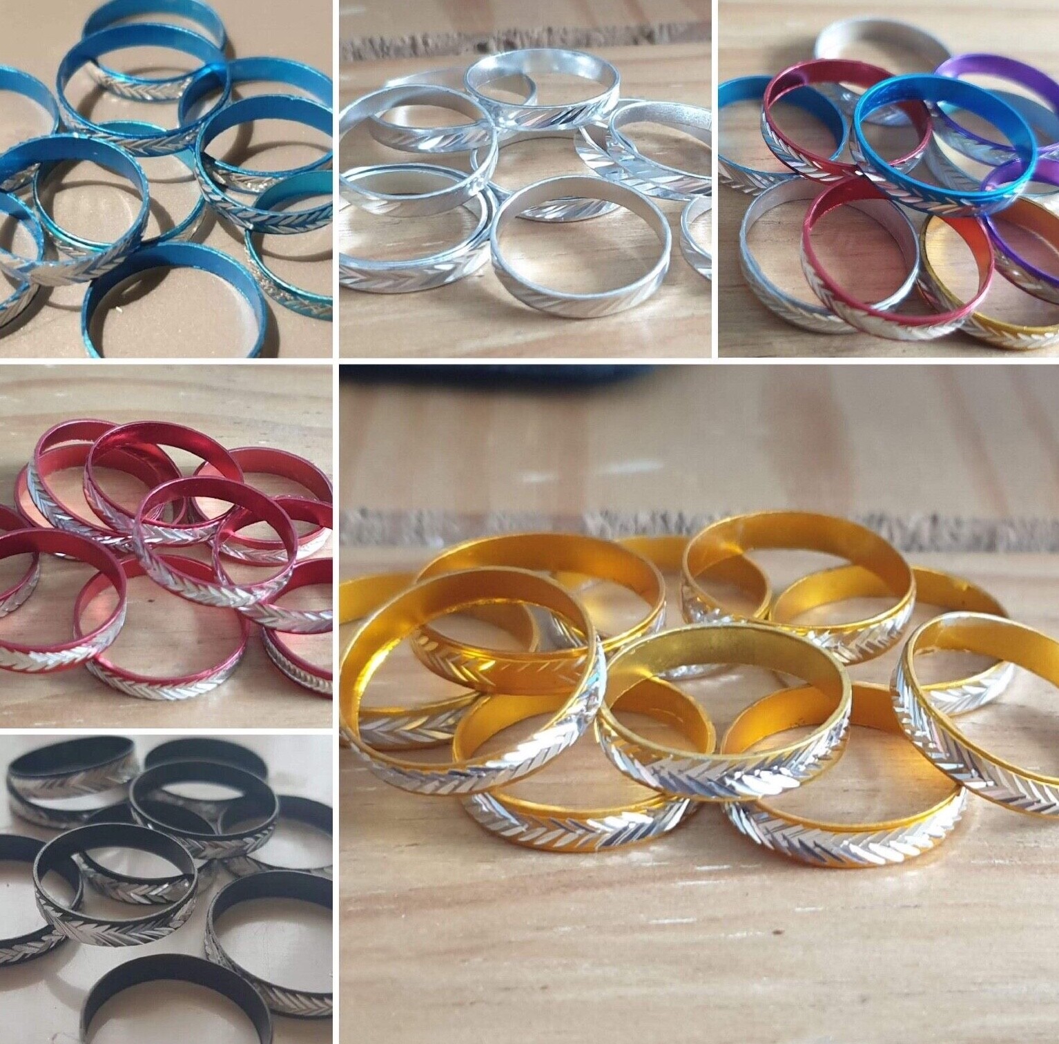 Pack of 10 Aluminium Fashion Rings∞6 Colours∞For Party/Goody Bags/Dress Up