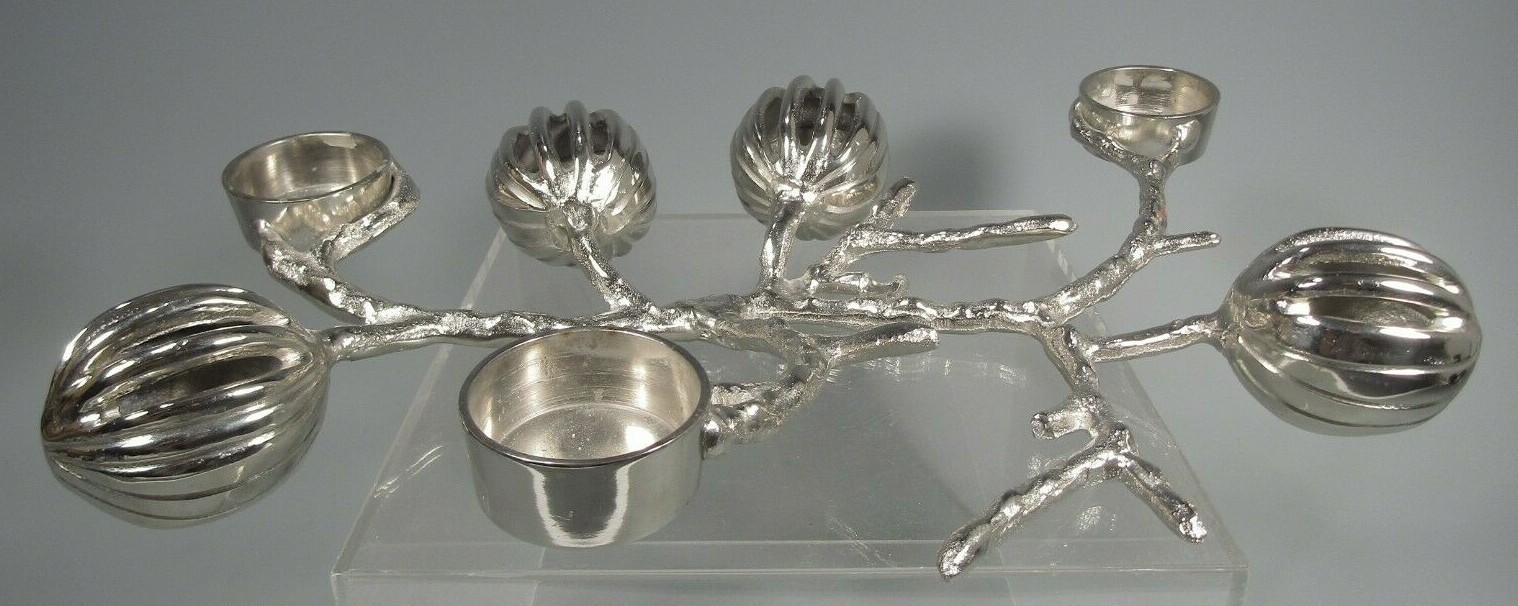 Three Candle Silver Metal Flat Centerpiece Decorative Ornament ca. 20th century