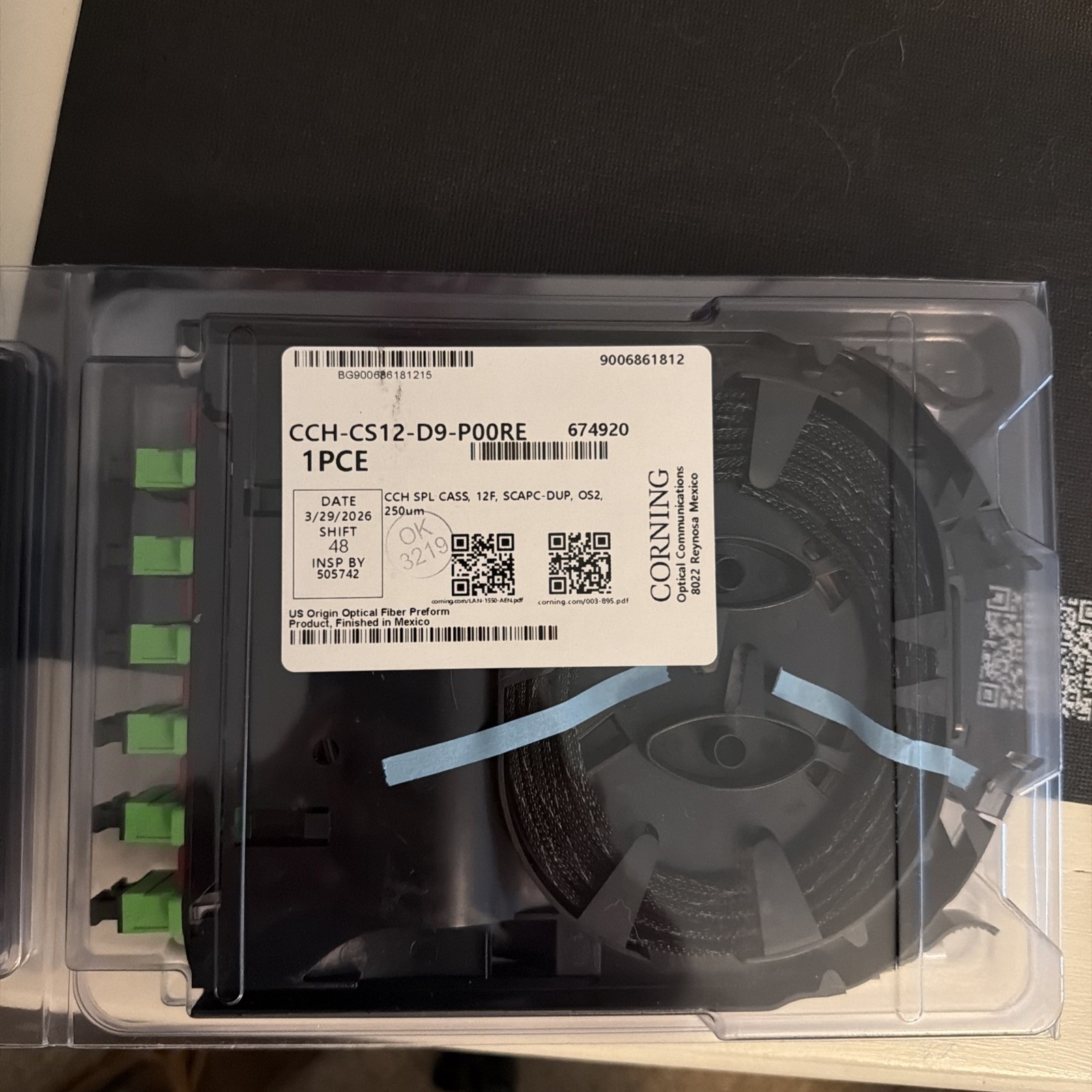 Corning CCH-CS12-D9-P00RE Splice Cassette -NEW