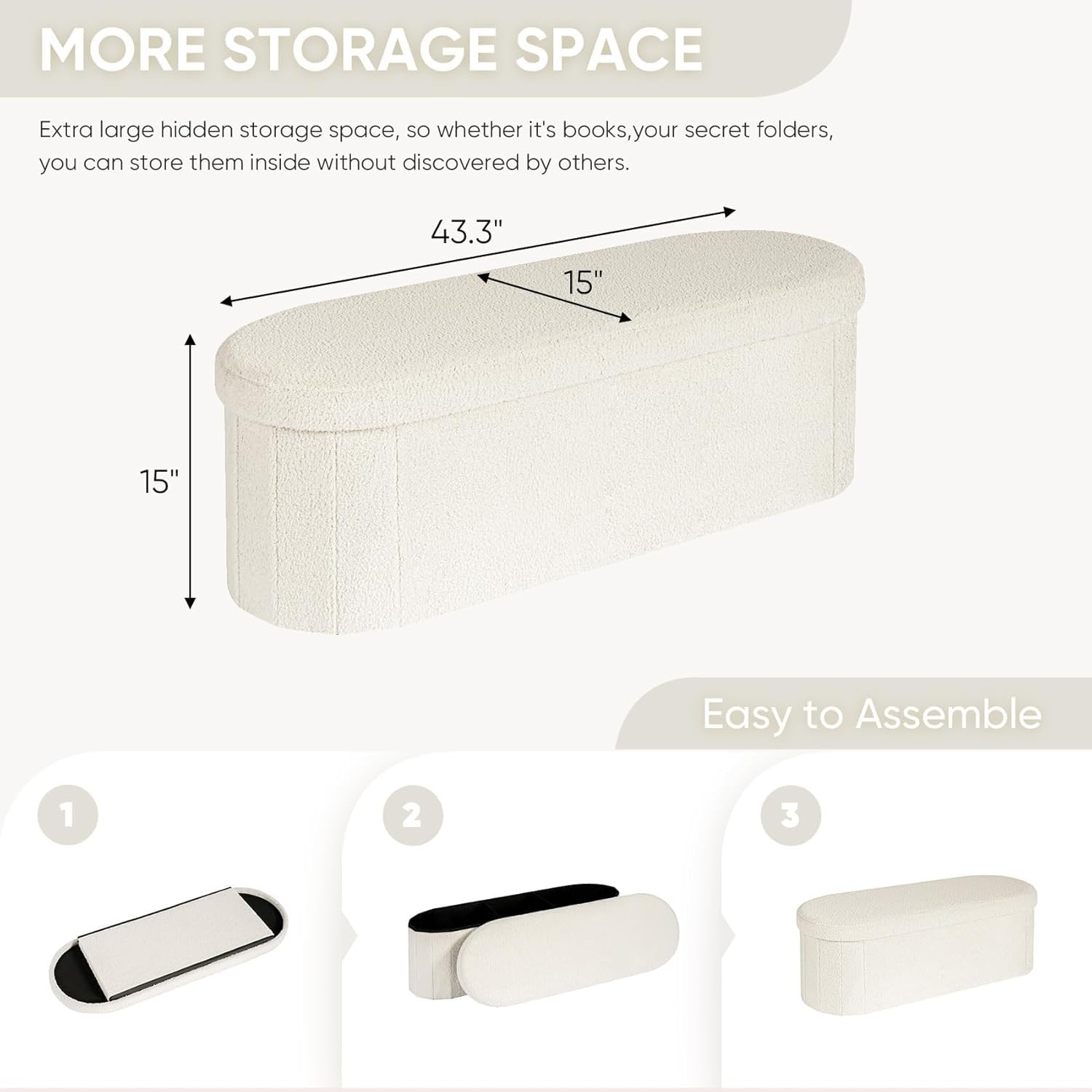 Ottoman with Storage for Living Room, Sherpa Folding Storage Ottoman Foot Rest,