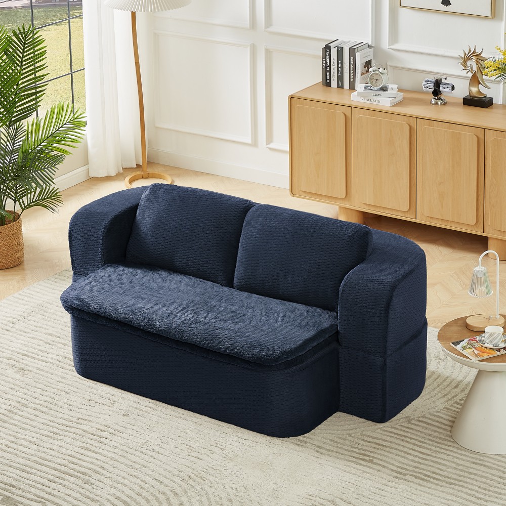 Convertible Sleeper Sofa Bed w/ Foam & Blanket for Living Room, Gray